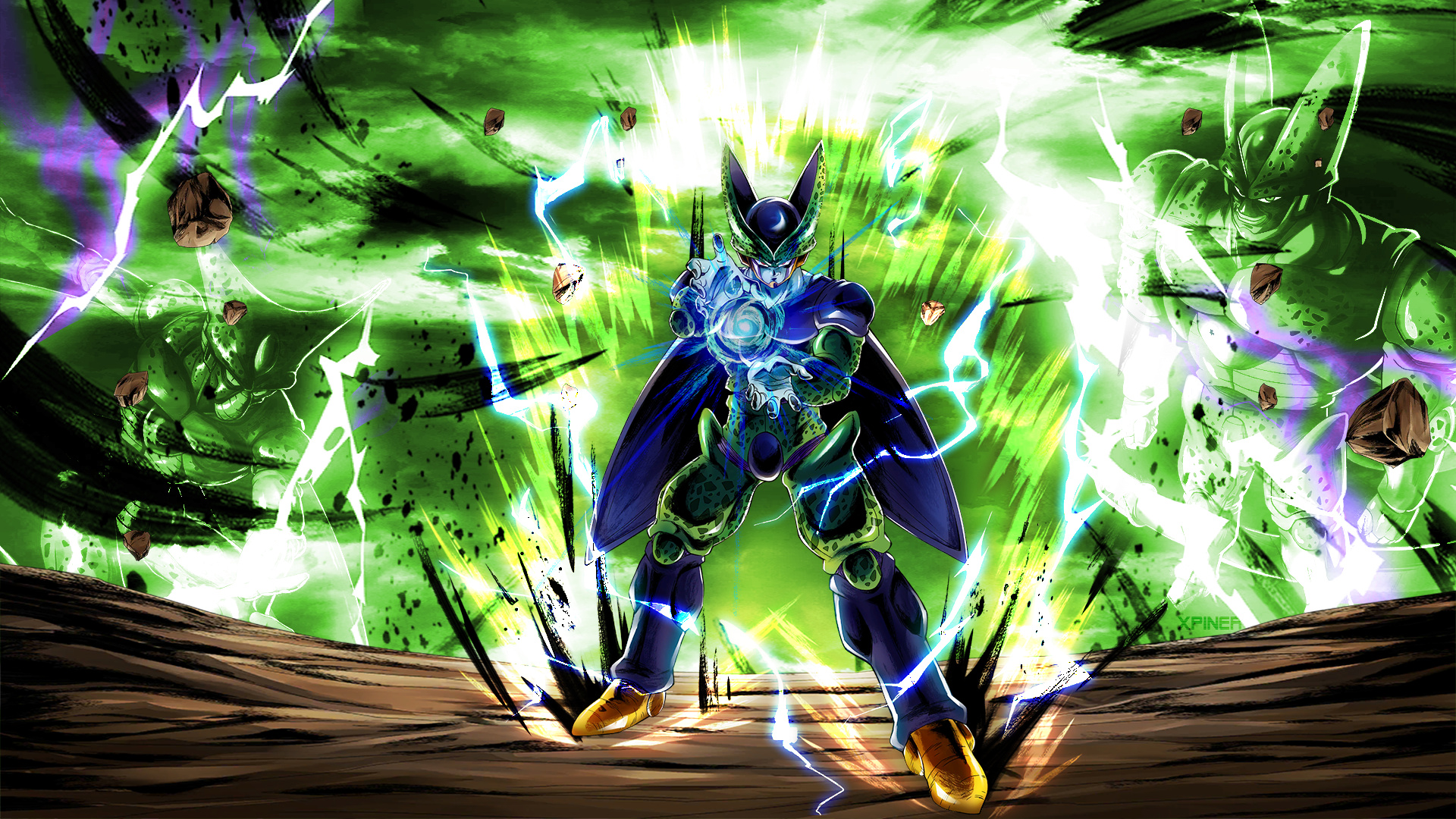 Perfect Cell, Dragon Ball Legends, green energy aura, Full HD Desktop wallpaper
