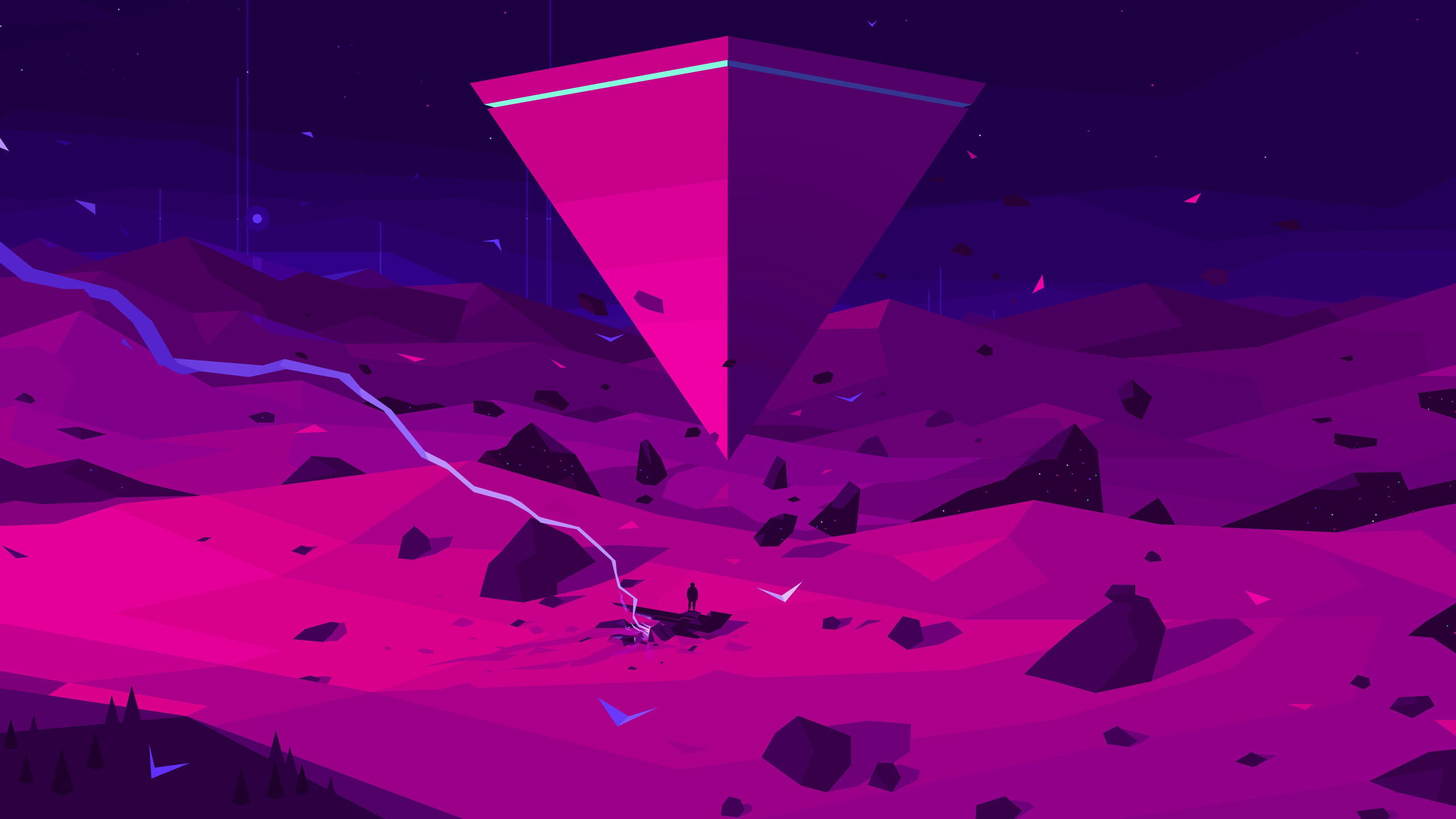 Triangle, Digital art, Pink and purple, Space-themed wallpaper, 2560x1440 HD Desktop