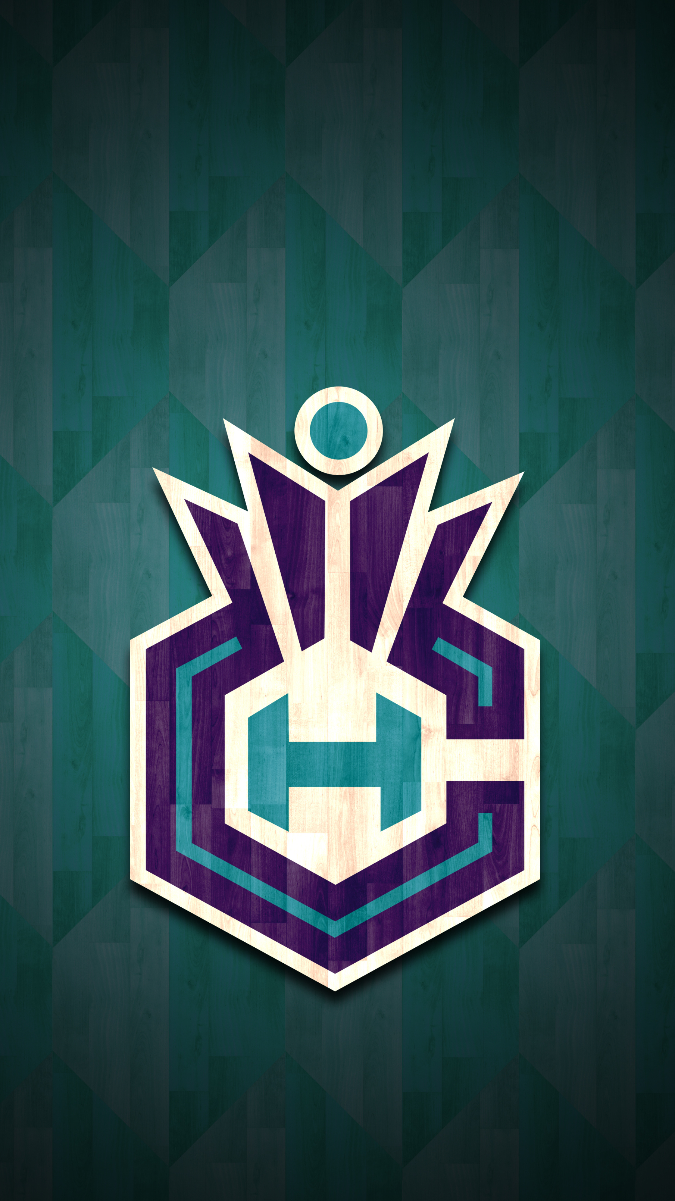 Charlotte Hornets alternate crest, Teal purple H monogram, Dark teal hardwood backdrop, 4K Phone wallpaper