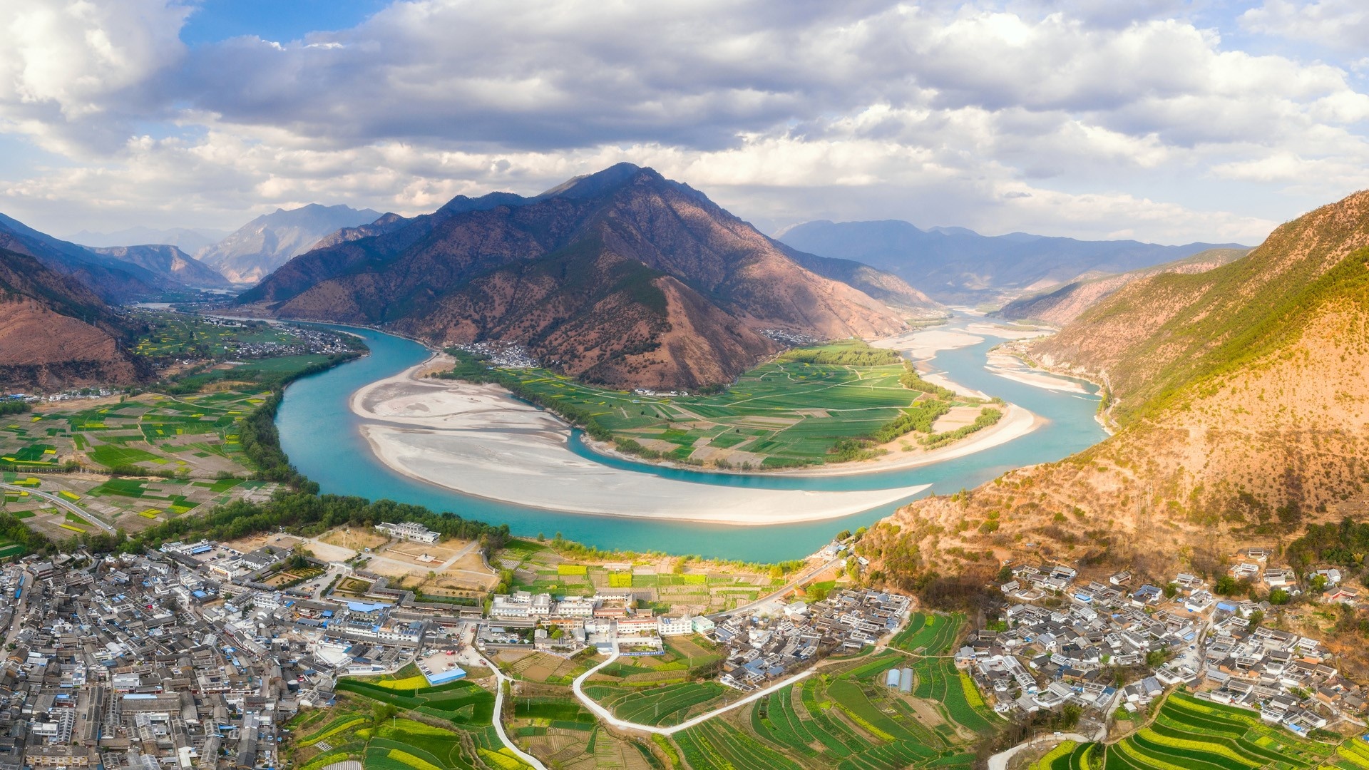 First bend of Yangtze, Shiguzhen charm, Lijiang, China, 1920x1080 Full HD Desktop