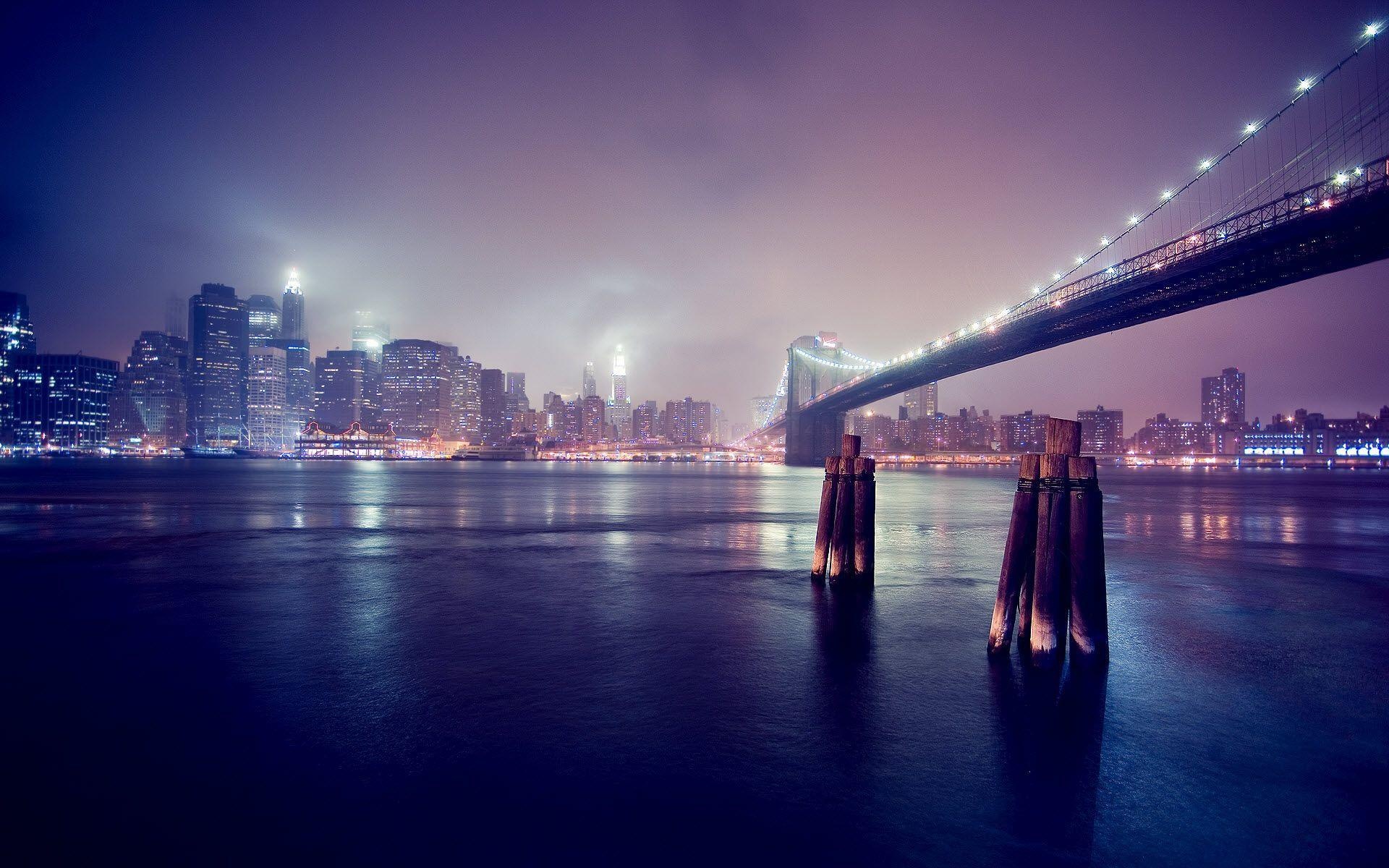 Brooklyn Bridge, Lower Manhattan skyline, East River, HD Desktop wallpaper