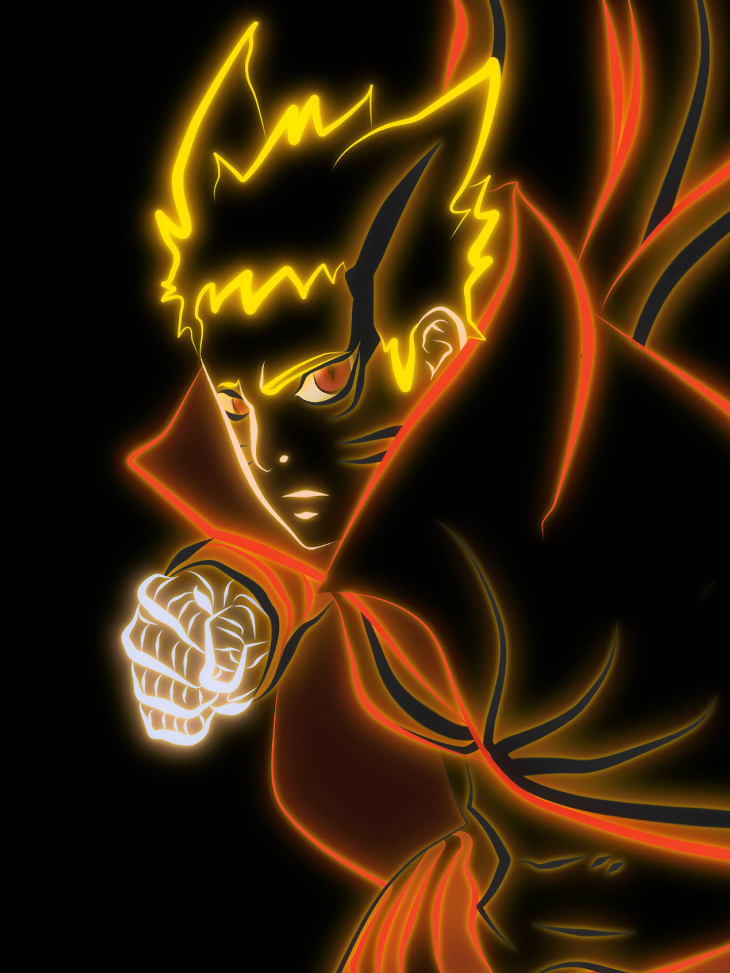 Naruto Uzumaki Baryon Mode, clenched glowing fist, orange neon line art, HD Phone wallpaper