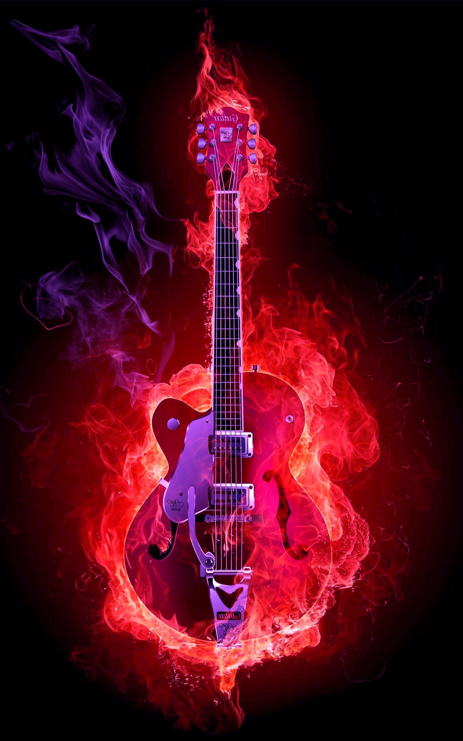 Electric Guitar, Guitar on Fire Wallpaper, 1600x2560 HD Phone