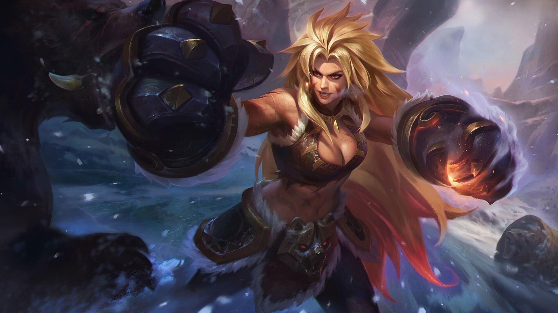 Masha Mobile Legends, armored bear claw gauntlets, snowy mountain tundra, Full HD Desktop wallpaper