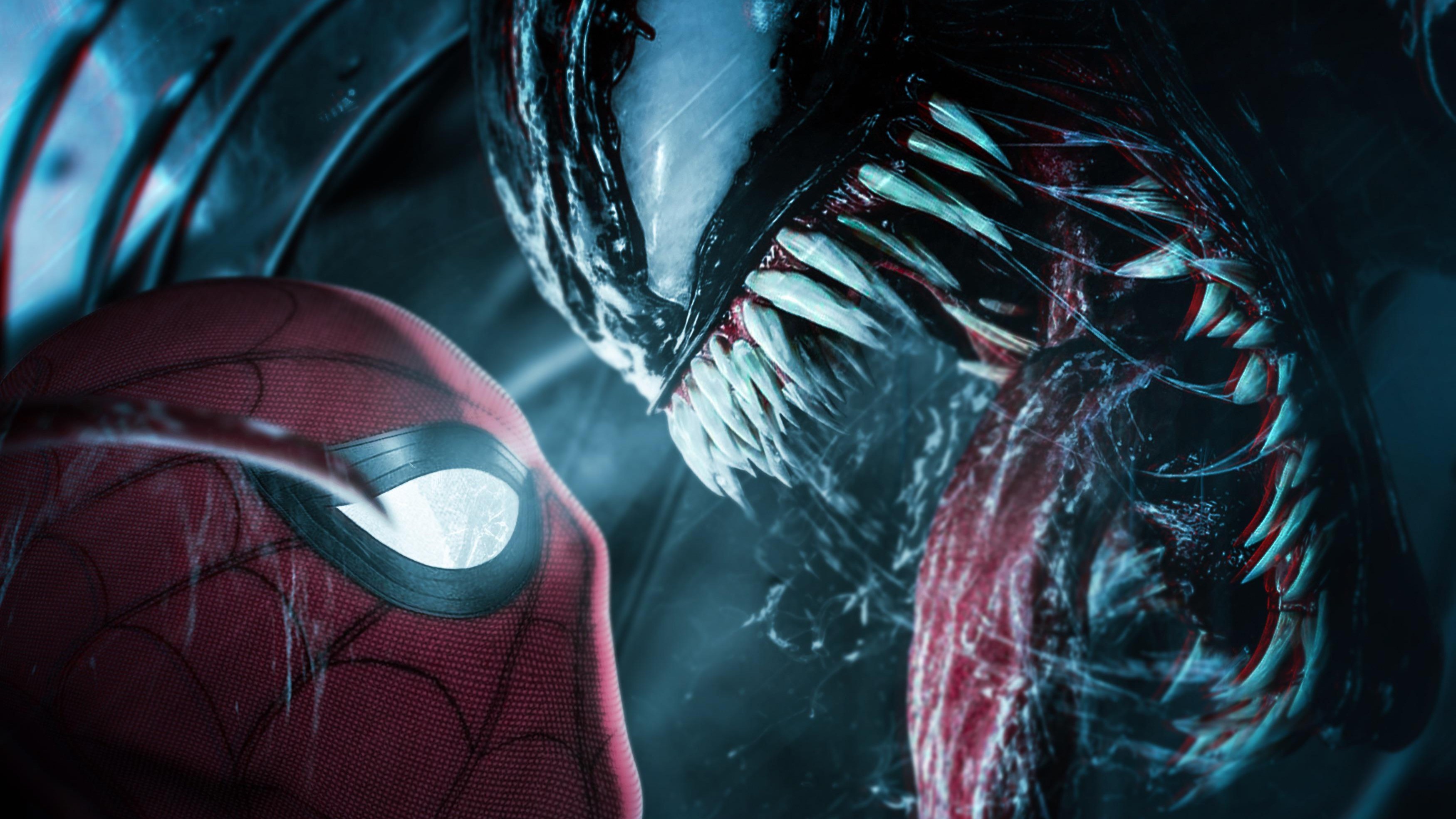 Spider-Man mask, Venom symbiote face, Sharp teeth and tongue, HD Desktop wallpaper