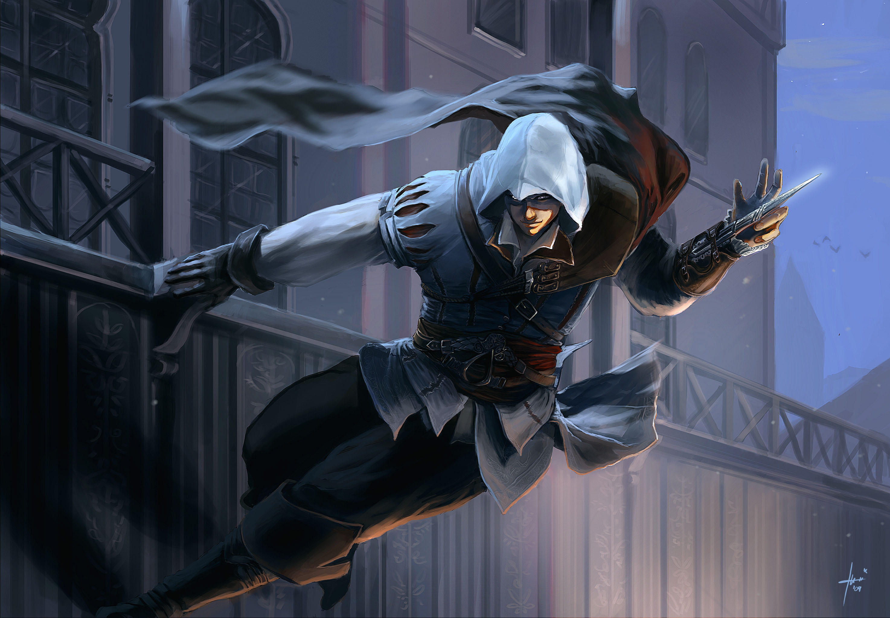 Ezio Auditore da Firenze, Extended hidden blade, Venetian Renaissance balcony, HD Desktop wallpaper