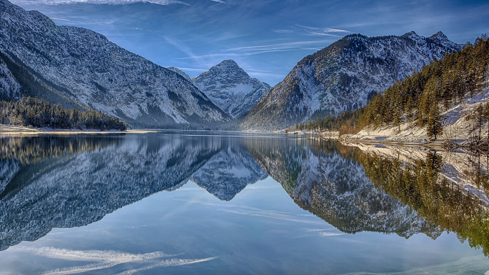 Austria, Mountain lake, Reflecting, Plansee, 1920x1080 Full HD Desktop