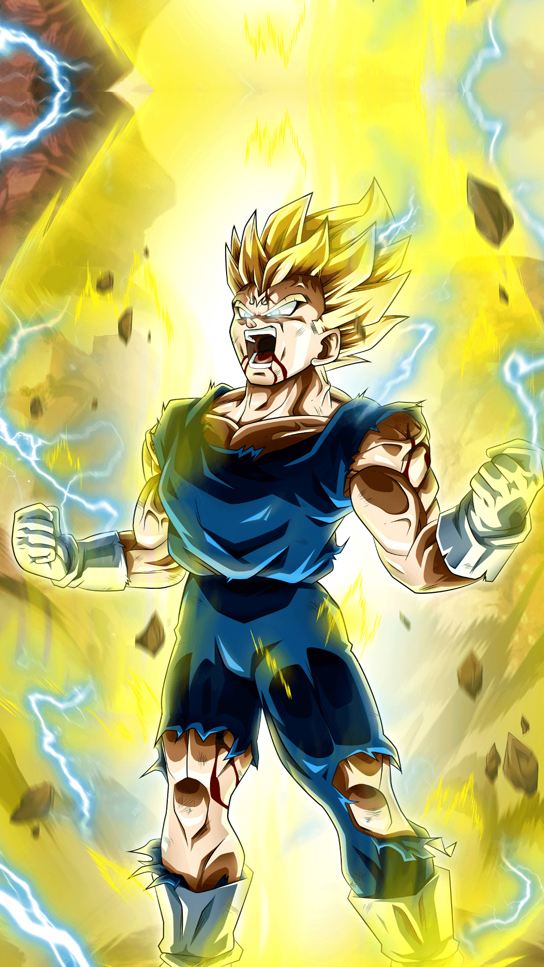 Majin Vegeta, Golden energy aura, Electric lightning sparks, Full HD Phone wallpaper