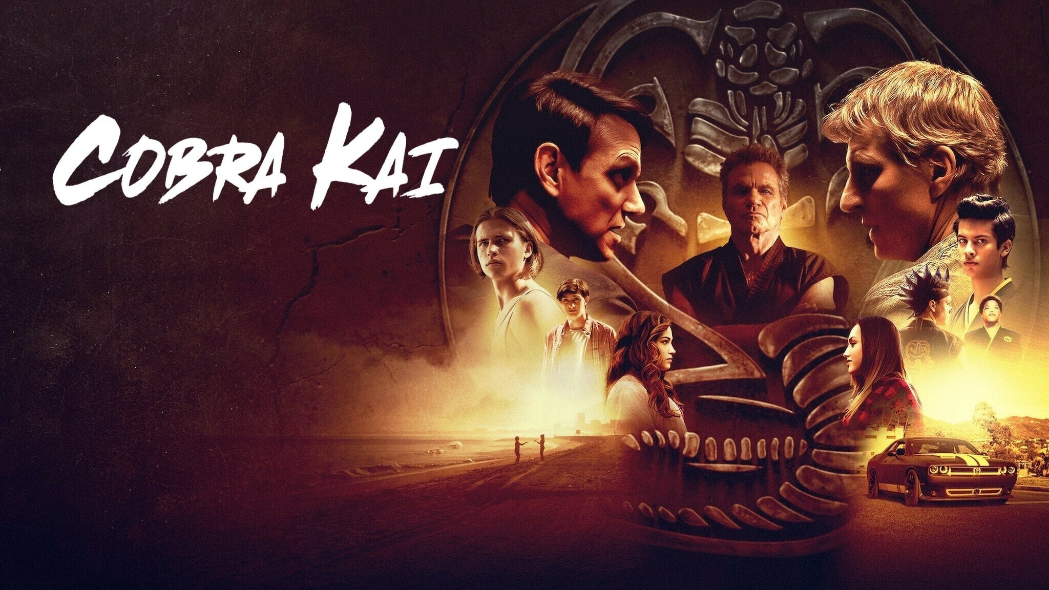 Cobra Kai, Desktop wallpaper, Cobra Kai logo, Dramatic scenes, 2050x1160 HD Desktop