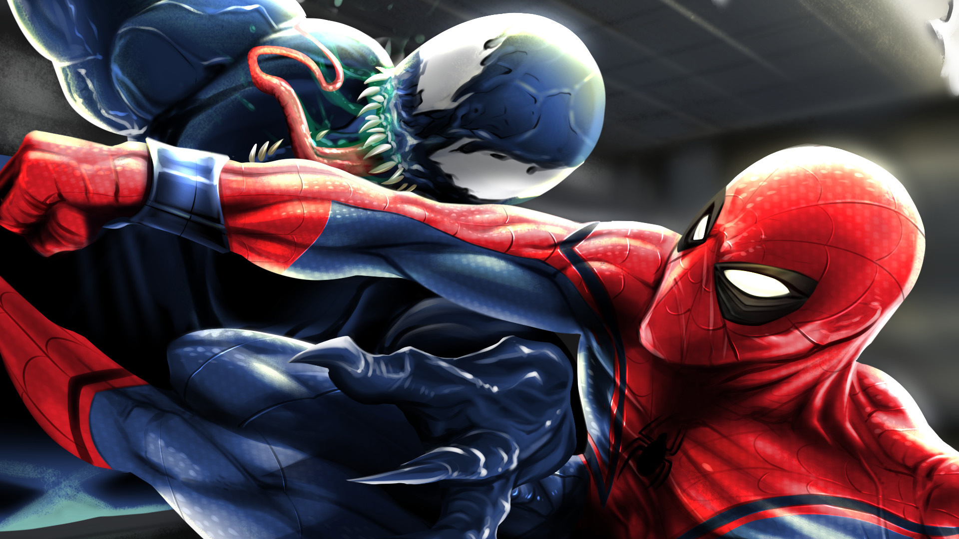 Spider-Man, Venom, Marvel Comics fight scene, Full HD Desktop wallpaper