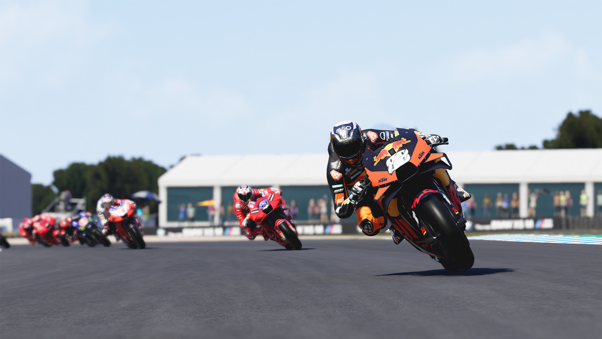 KTM RC16 racing motorcycle, Ducati Desmosedici GP, MotoGP circuit racetrack, Full HD Desktop wallpaper