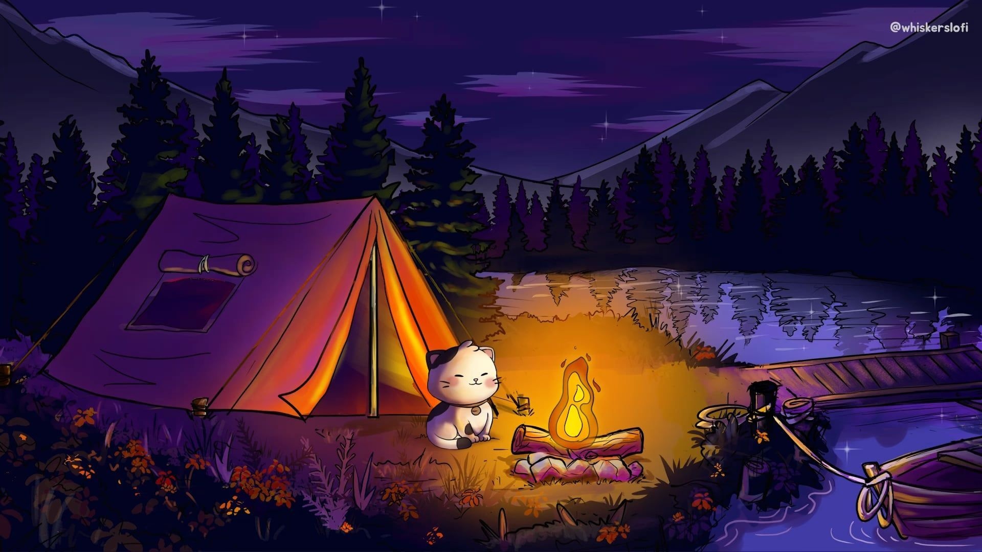 Campfire Cat & Lofi Track 1920x1080