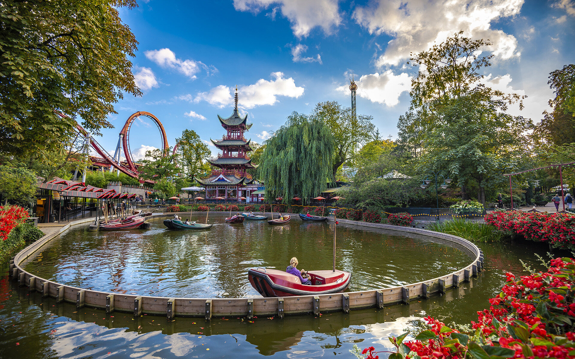 Tivoli Gardens, Magical atmosphere, Illuminated rides, Denmark, 1920x1200 HD Desktop