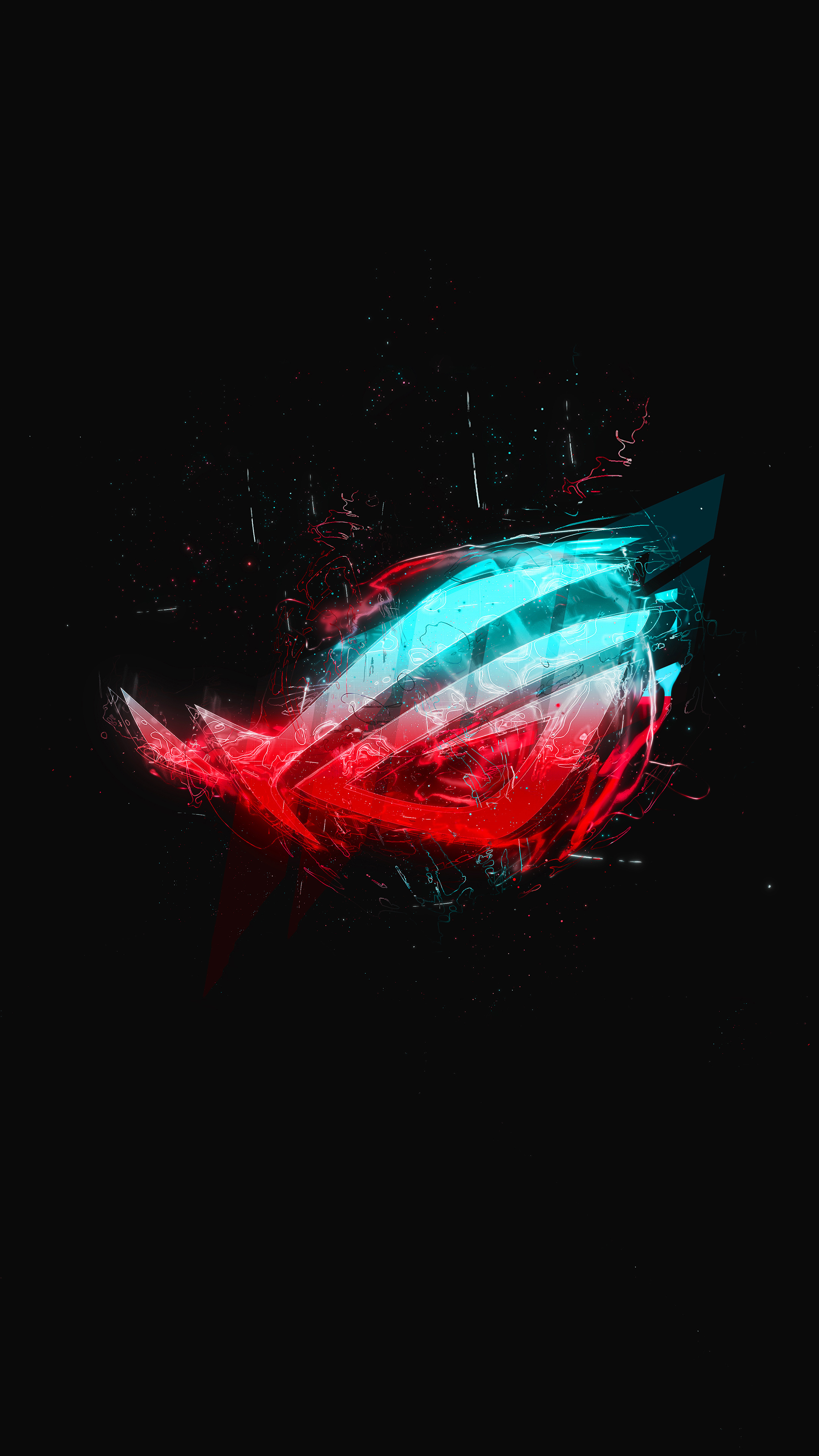 ASUS Republic of Gamers logo, Red and cyan energy smoke, Black backdrop, 4K Phone wallpaper