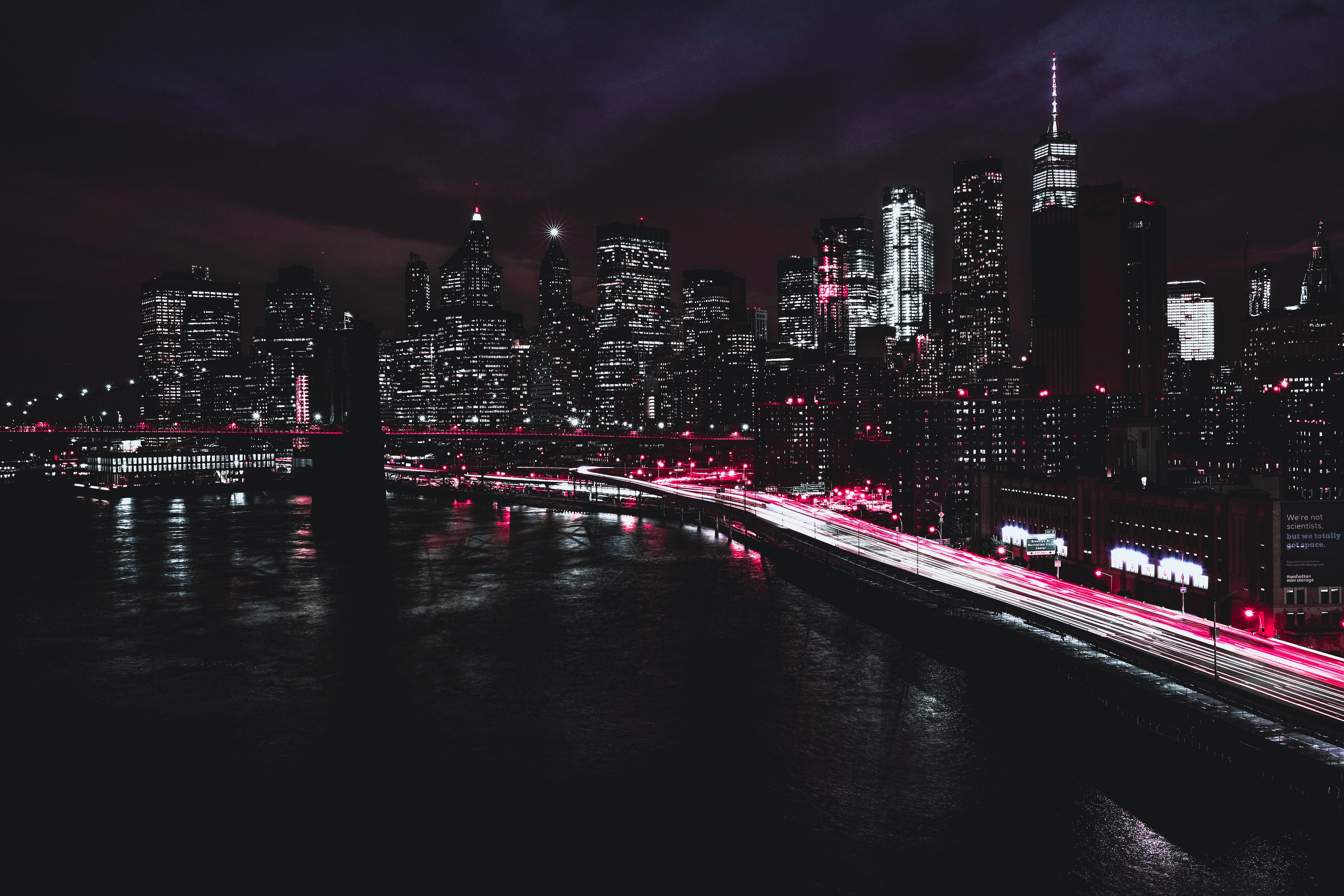 New York City Skyline, One World Trade Center, Red Light Trails, 4K Desktop Background, 6000x4000