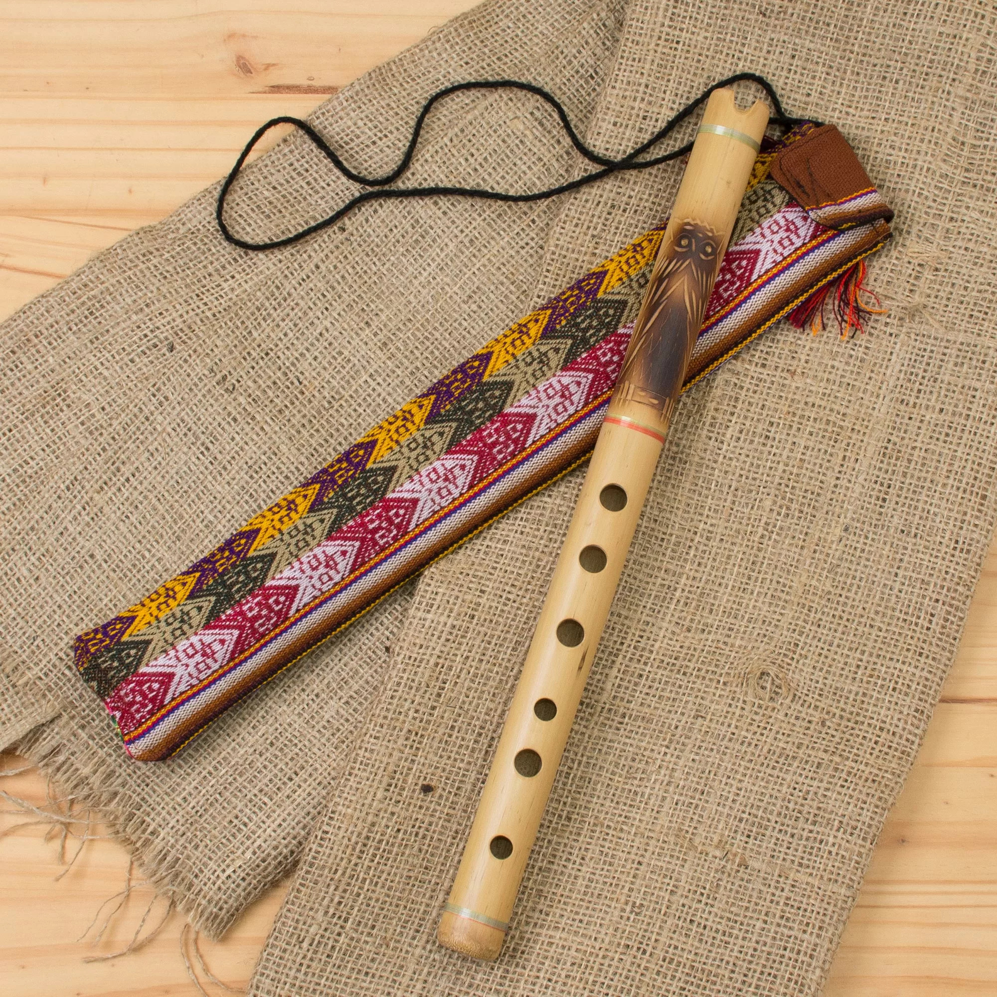 Peruvian bamboo quena flute, Decorative night owl, Worldly melodies, Exotic instrument, 2000x2000 HD Phone