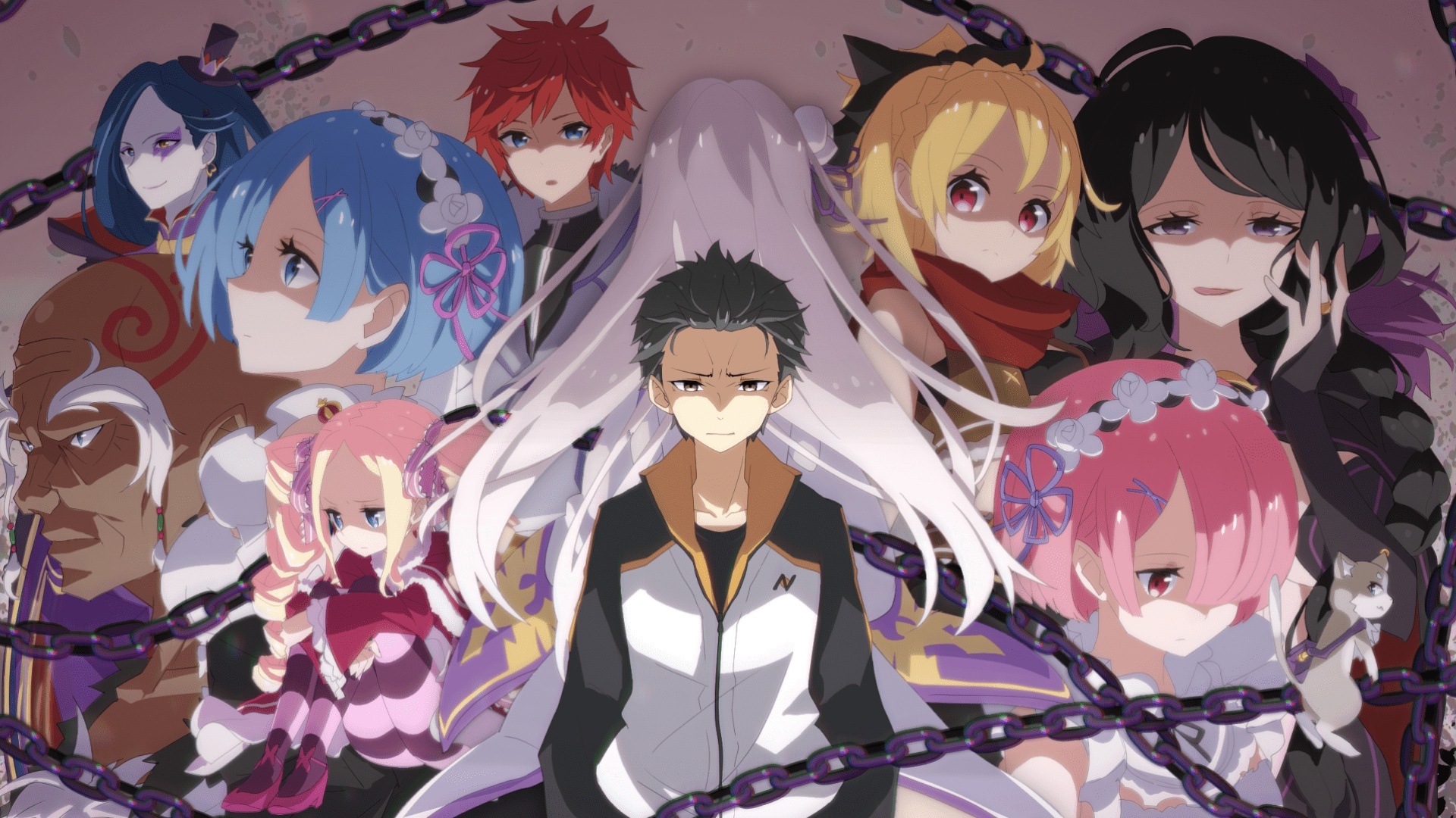 Subaru Natsuki, Emilia, Rem and Ram, Beatrice, Reinhard van Astrea, Full HD Desktop wallpaper