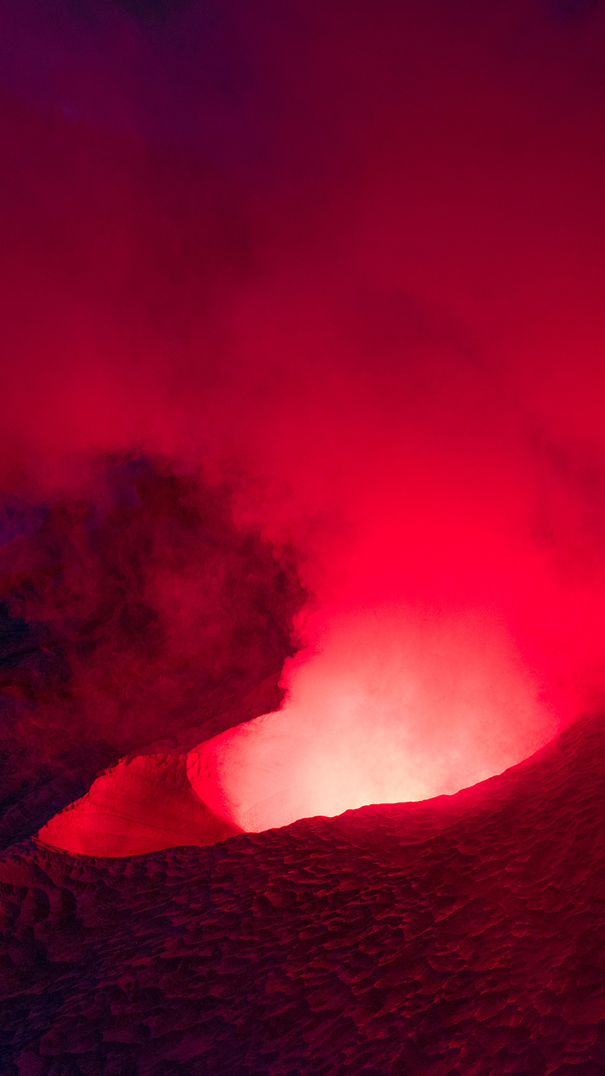 active volcanic crater, illuminated volcanic plume, dark volcanic ridge, HD Phone wallpaper
