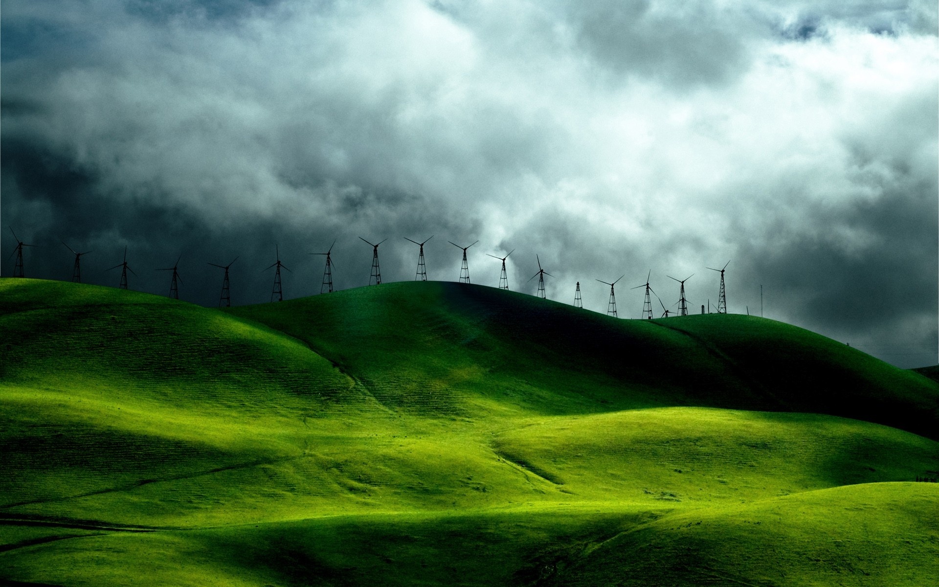 Wind farm's grace, Green hills vista, Nature's wonder, Breathtaking wallpaper, 1920x1200 HD Desktop