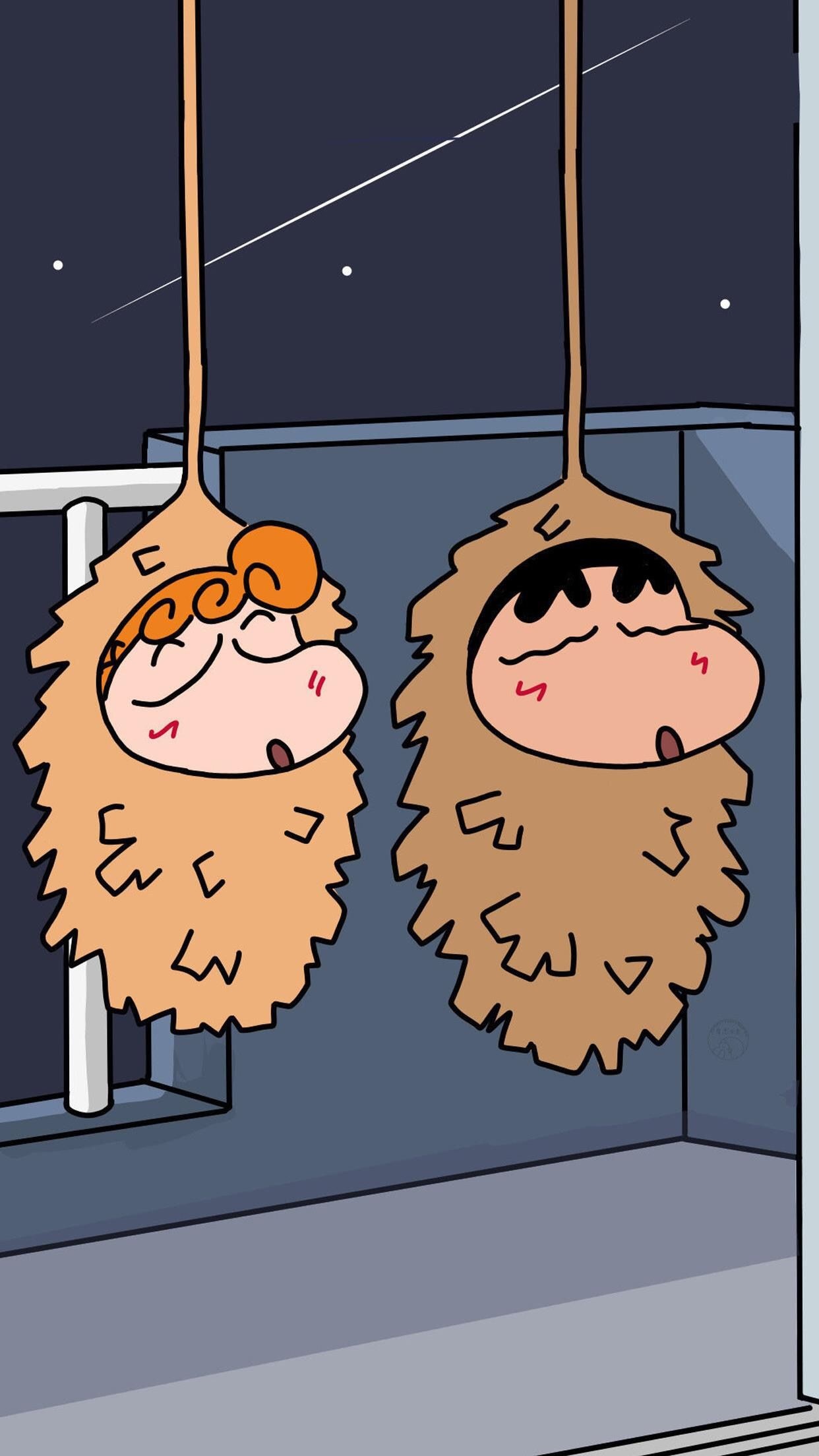 Shinnosuke Nohara, Himawari Nohara, hanging bagworm cocoons, HD Phone wallpaper