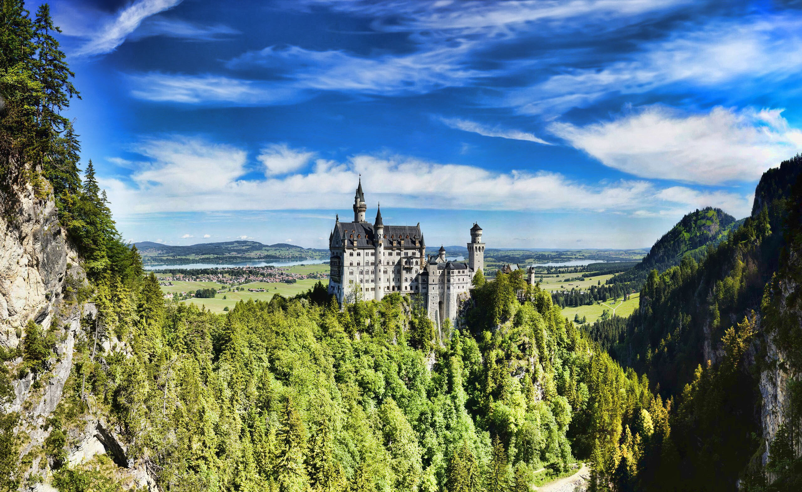 Neuschwanstein Castle, Summer sky, Bavaria, Germany, 2560x1570 HD Desktop