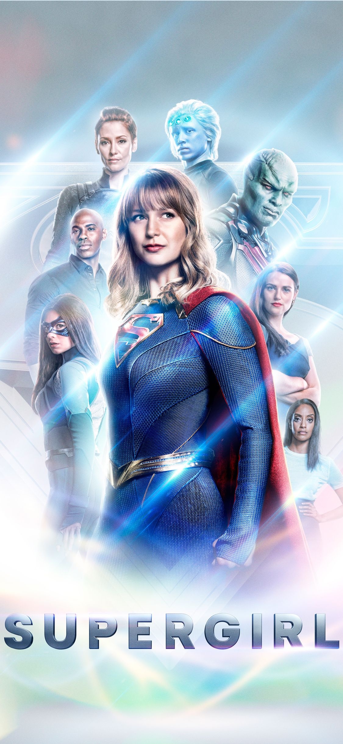 Supergirl title text, Melissa Benoist as Supergirl, Martian Manhunter, Brainiac 5, Dreamer Nia Nal, HD Phone wallpaper