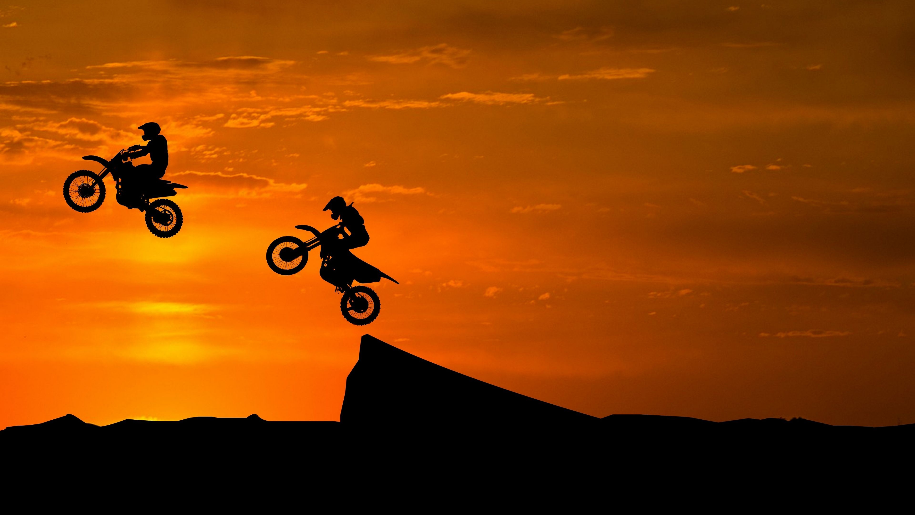 Motocross silhouette wallpapers, Extreme sports, High-flying action, Thrill-seekers, 3840x2160 4K Desktop