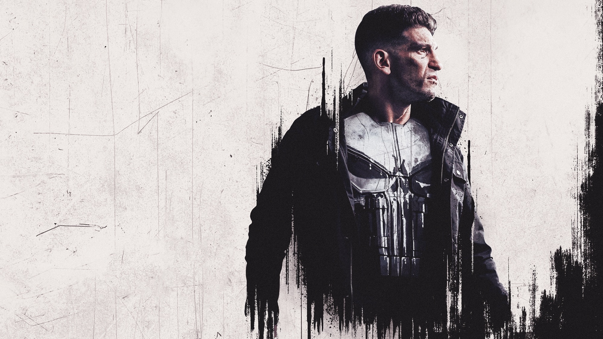 Jon Bernthal Frank Castle, Punisher skull body armor, Grunge paint drip effect, HD Desktop wallpaper