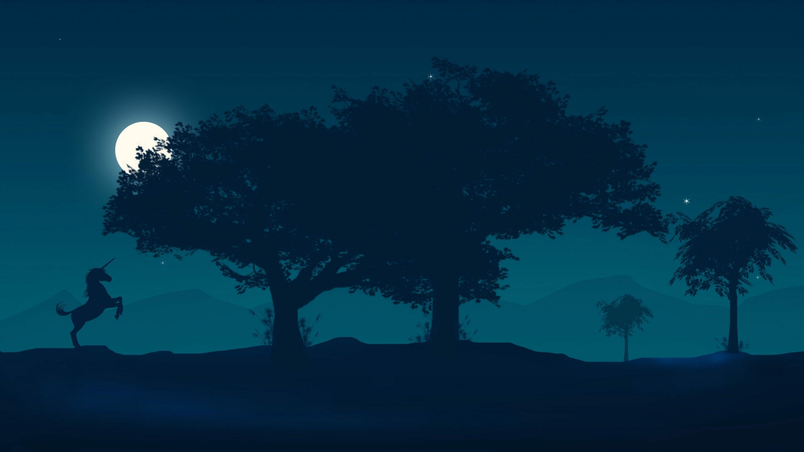 Scenery silhouette moon, Night unicorn, 2560x1440 HD Desktop