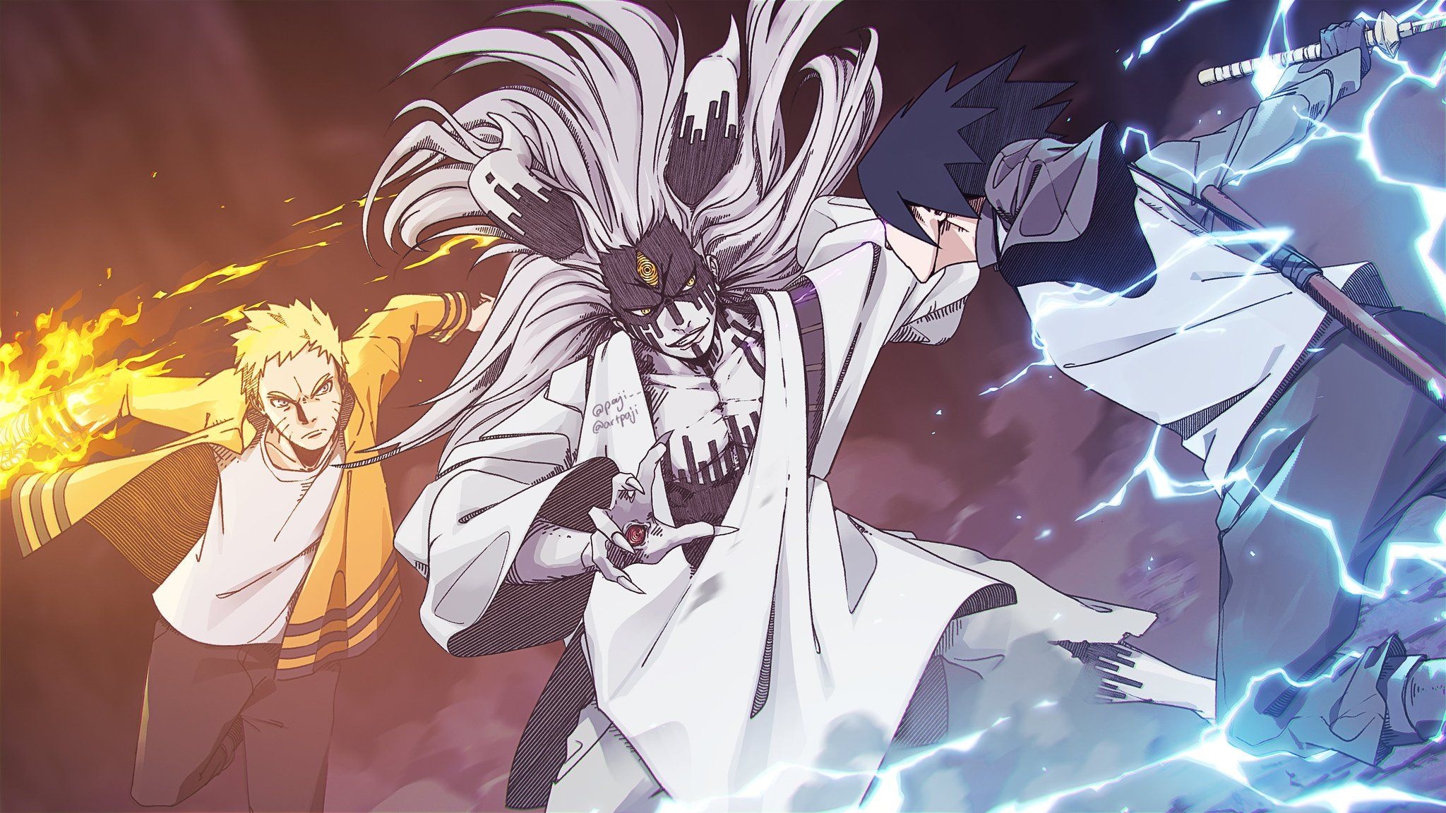 Fused Momoshiki Otsutsuki, Adult Naruto Uzumaki, Adult Sasuke Uchiha, HD Desktop wallpaper