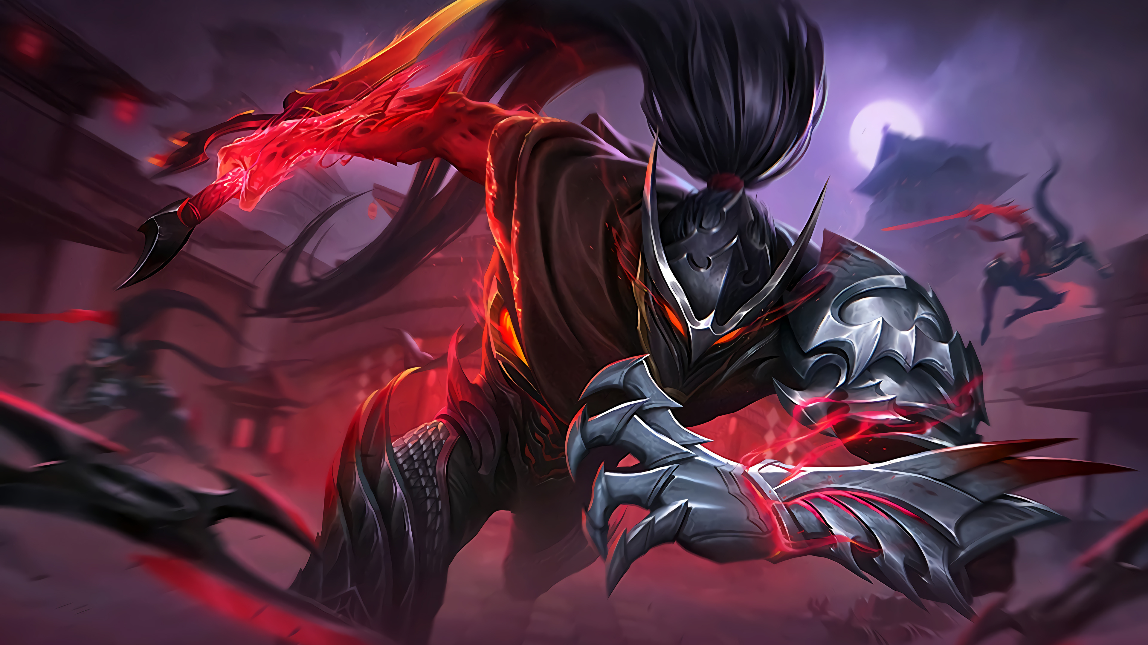 Hayabusa Shadow of Obscurity, Mobile Legends: Bang Bang, glowing red energy blade, 4K Desktop wallpaper