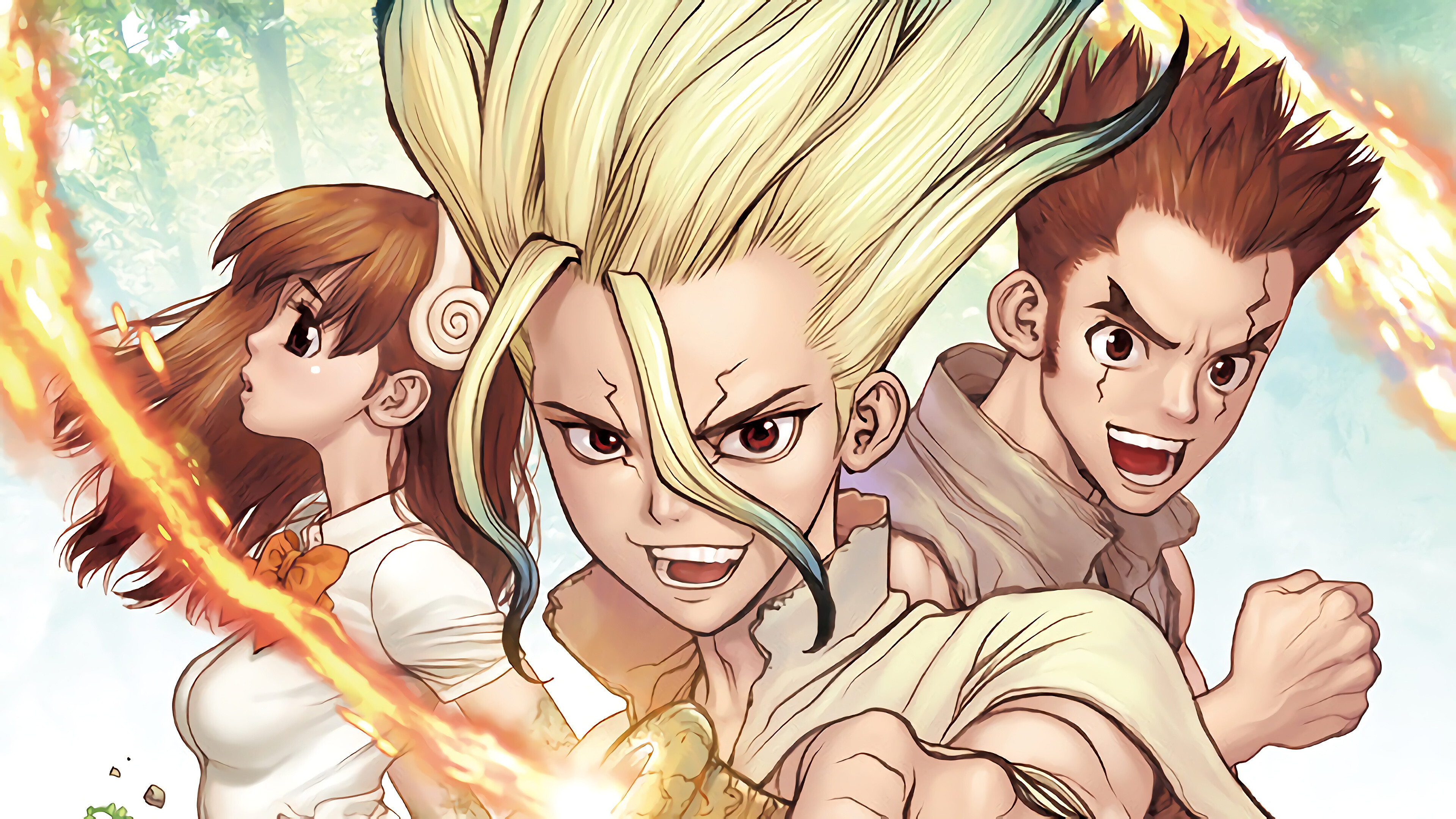 Yuzuriha, Taiju, and Senku, Dr.STONE Wallpaper, 3840x2160 4K Desktop