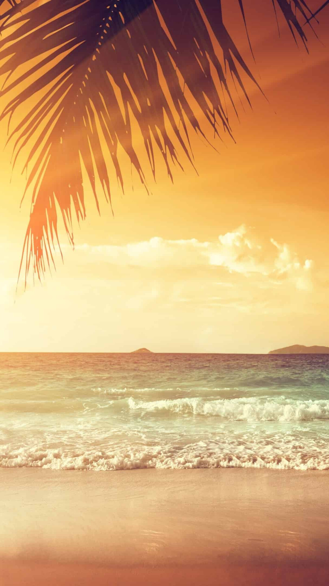 Tropical beach sunset, UHD 4K, 1080x1920 Full HD Phone