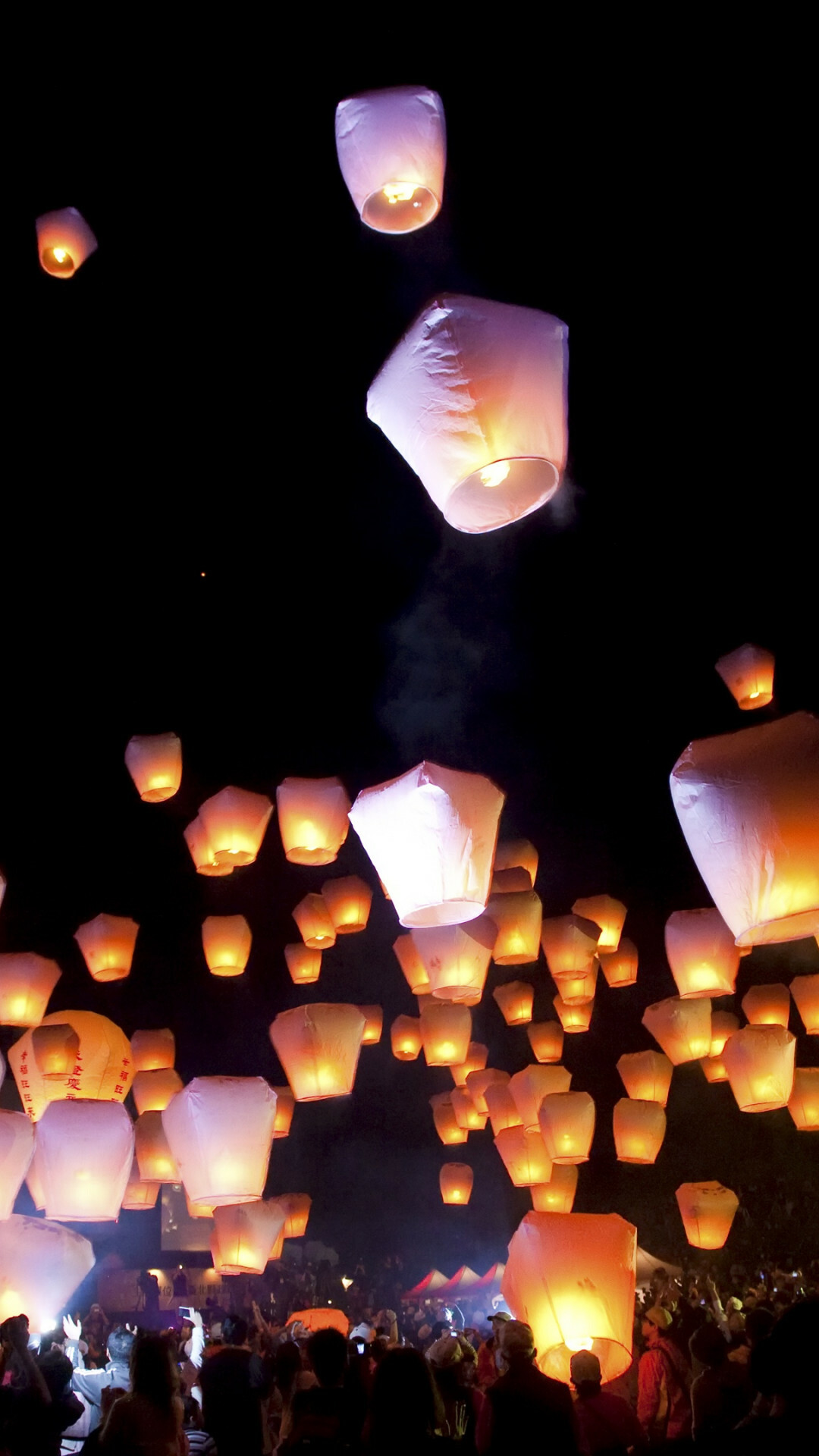 Paper sky lantern, Nighttime wallpaper, Illuminated landscape, Peaceful scene, 1080x1920 Full HD Phone