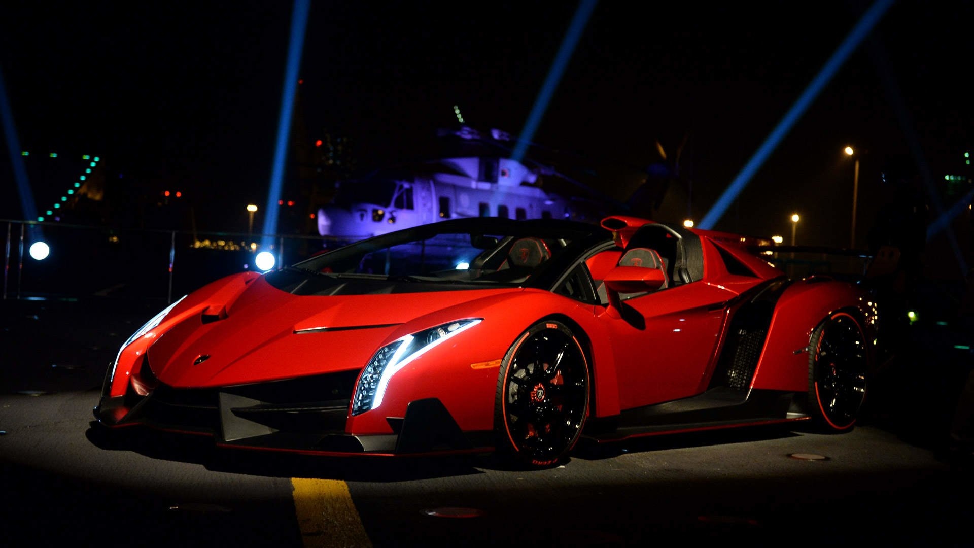 Lamborghini Veneno, Roadster edition, Red accents, Sports car wallpapers, 1920x1080 Full HD Desktop