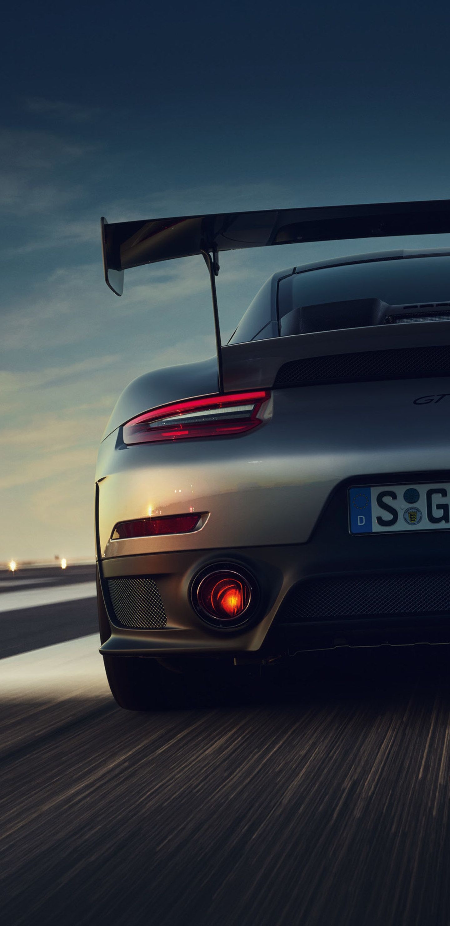 Porsche 911 GT2 RS, glowing exhaust tip, high-speed racetrack, HD Phone wallpaper