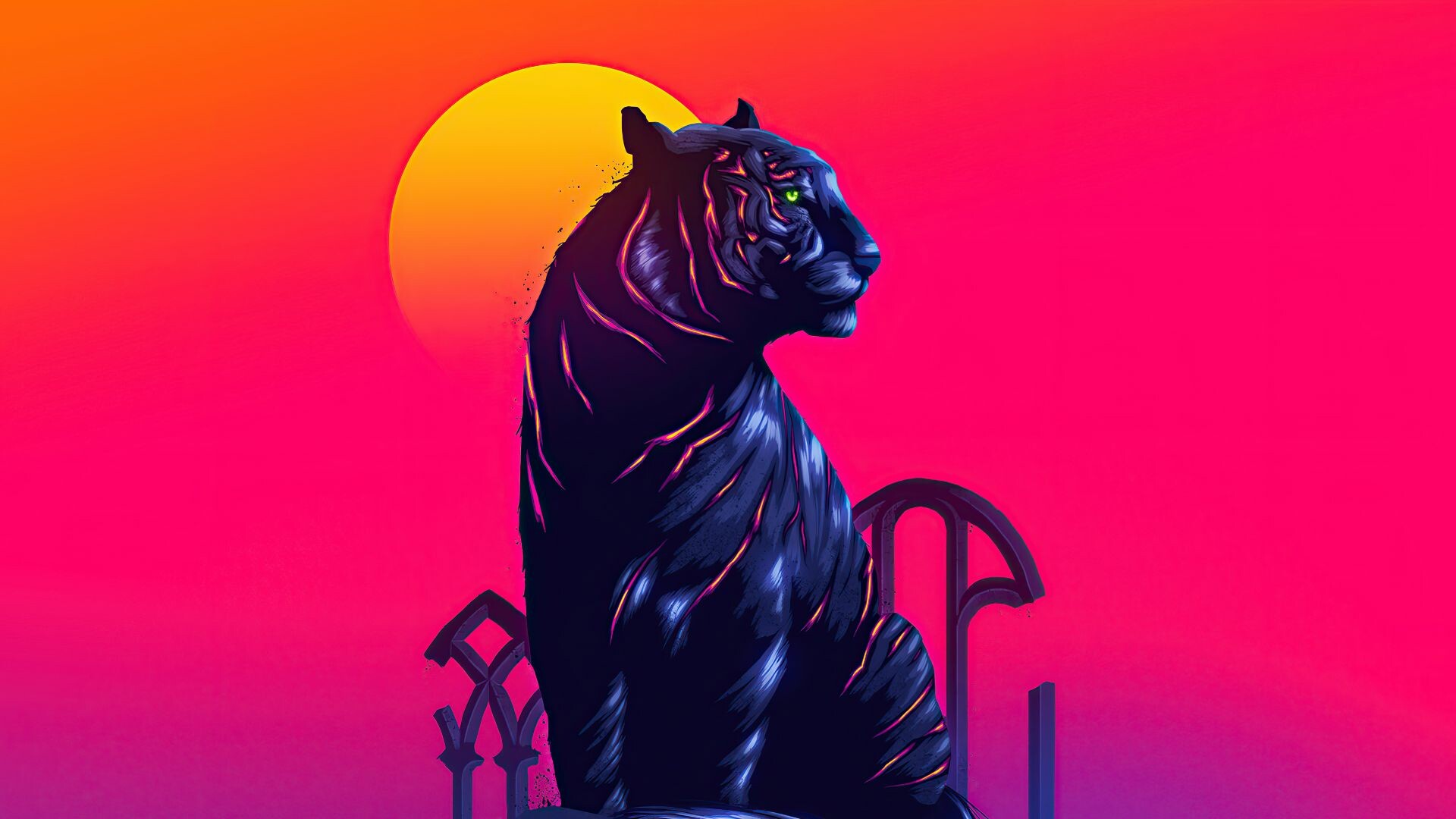 Glowing tiger art, Neon-inspired tiger creativity, 1920x1080 Full HD Desktop