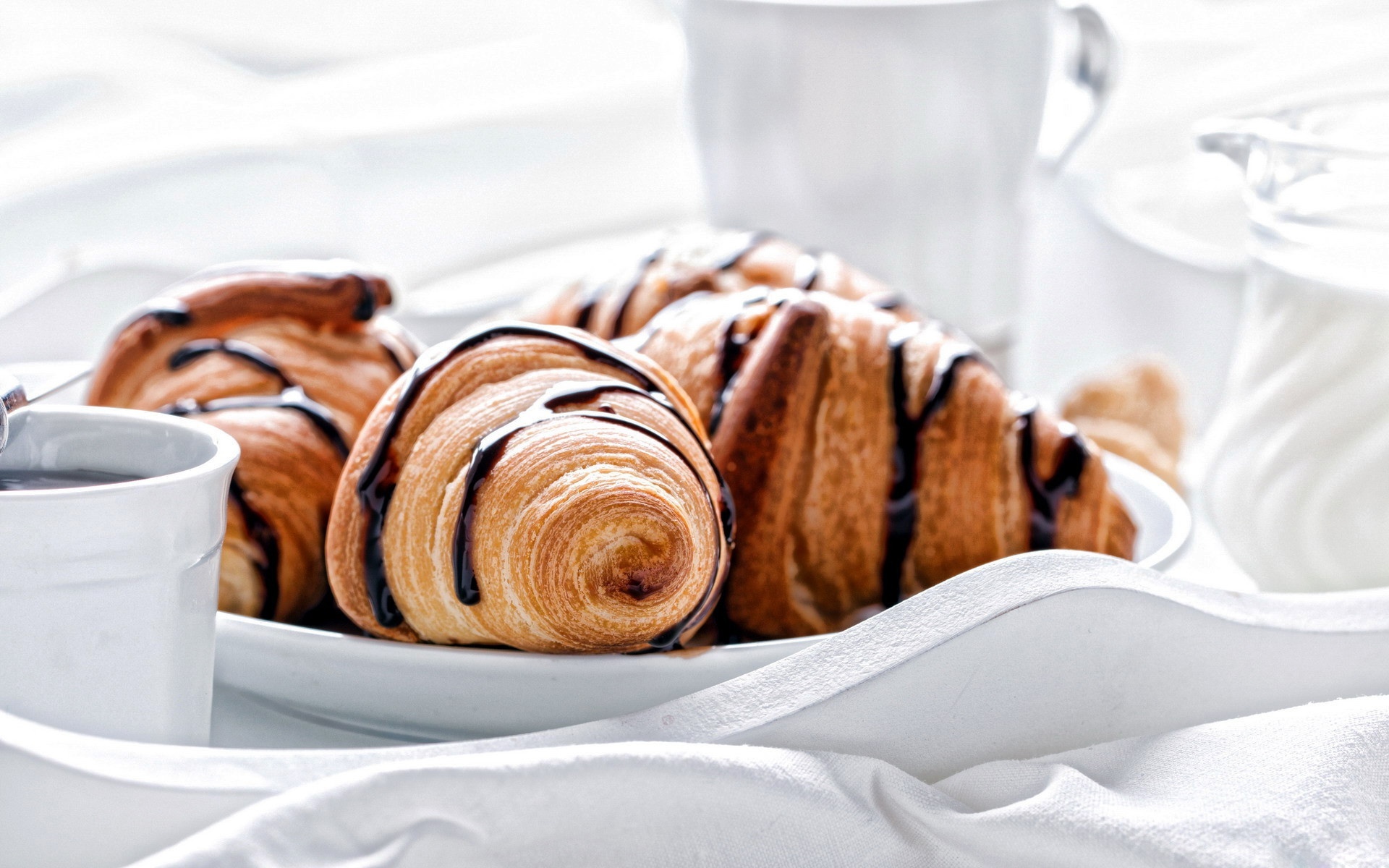 Croissant wallpapers, White cup of coffee, Pastry assortment, High quality, 1920x1200 HD Desktop