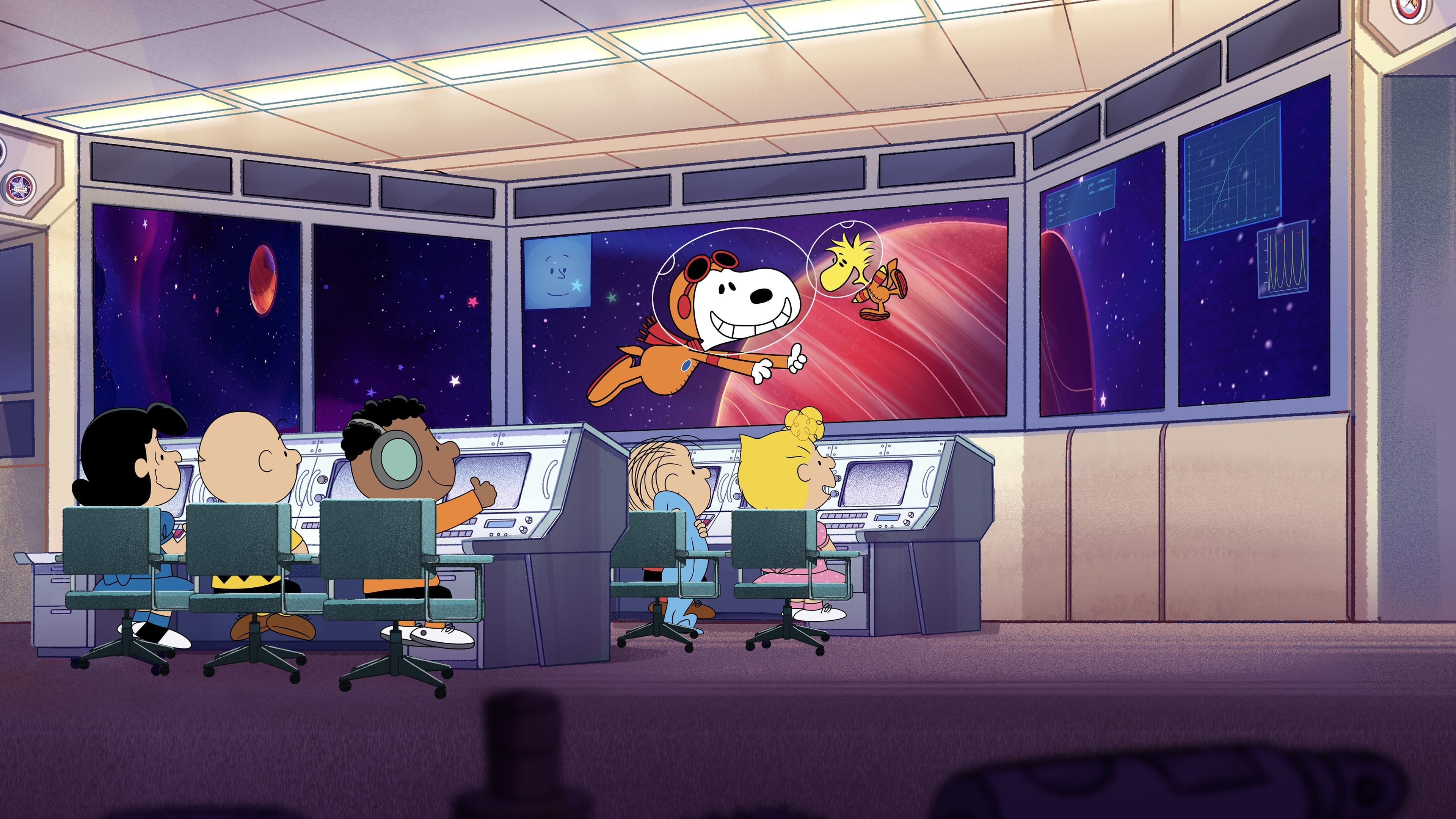 Snoopy and Woodstock in space, Peanuts gang mission control, Charlie Brown, 4K Desktop wallpaper