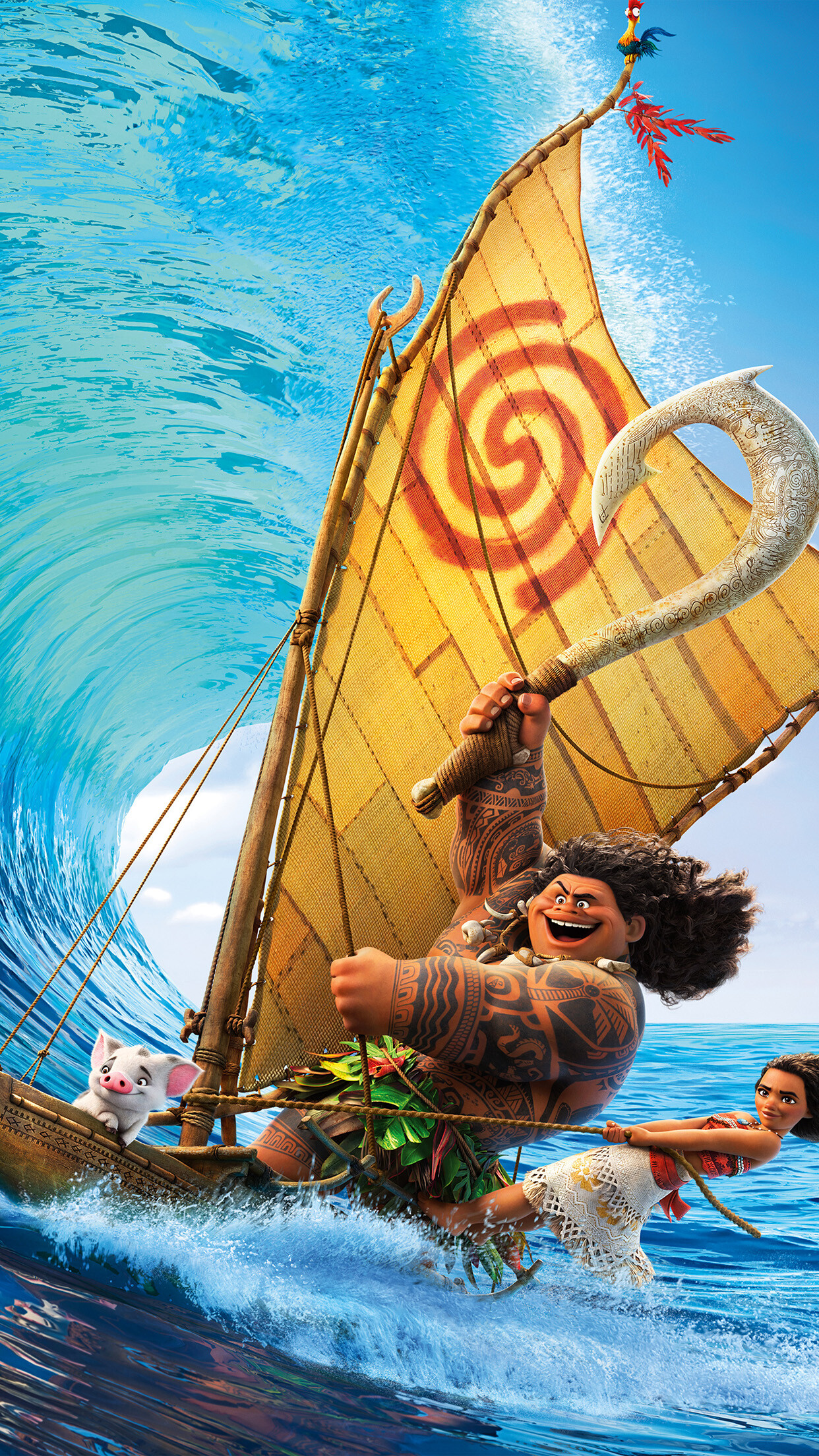 Moana surfing, Anime-inspired art, Vibrant illustration, Disney masterpiece, 1250x2210 HD Phone