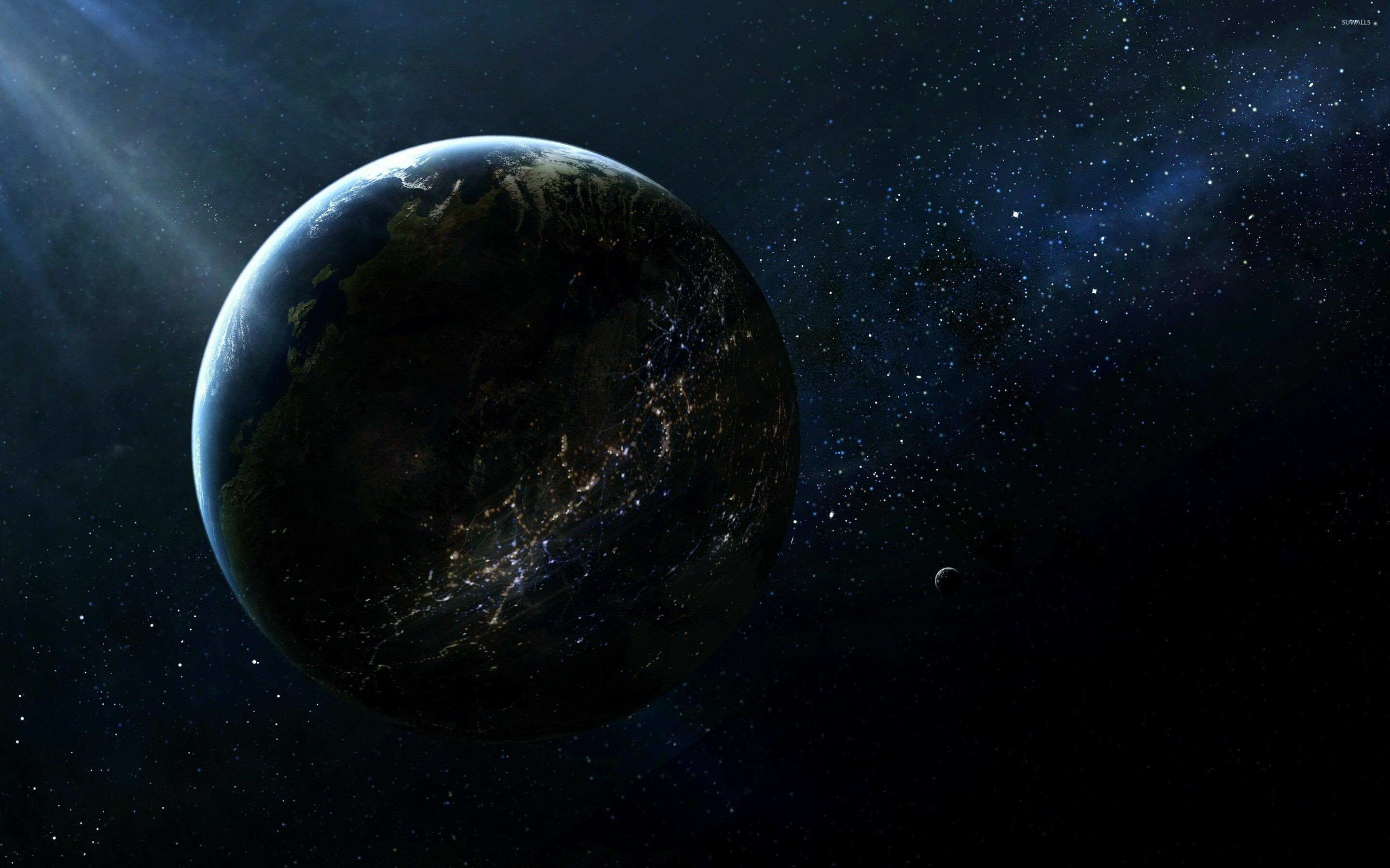 Earth at Night, Dark sky, Beautiful planet, Twinkling lights, 2880x1800 HD Desktop