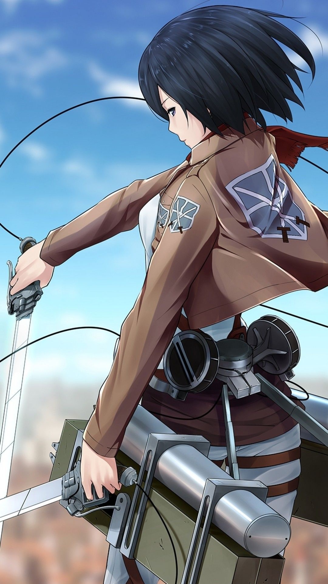 Mikasa Ackerman, Omni-Directional Mobility Gear, Scout Regiment emblem, Full HD Phone wallpaper
