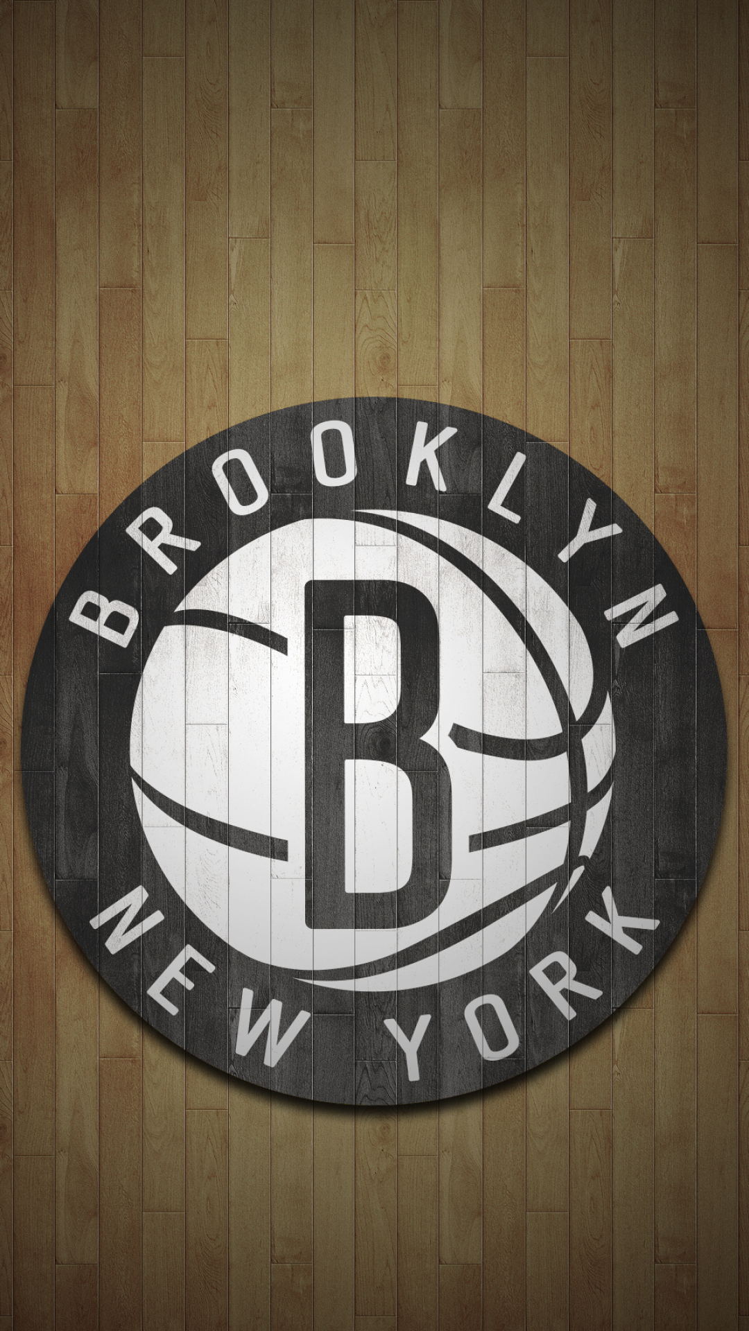 Brooklyn Nets roundel logo, Brooklyn New York lettering, Light hardwood plank backdrop, Full HD Phone wallpaper