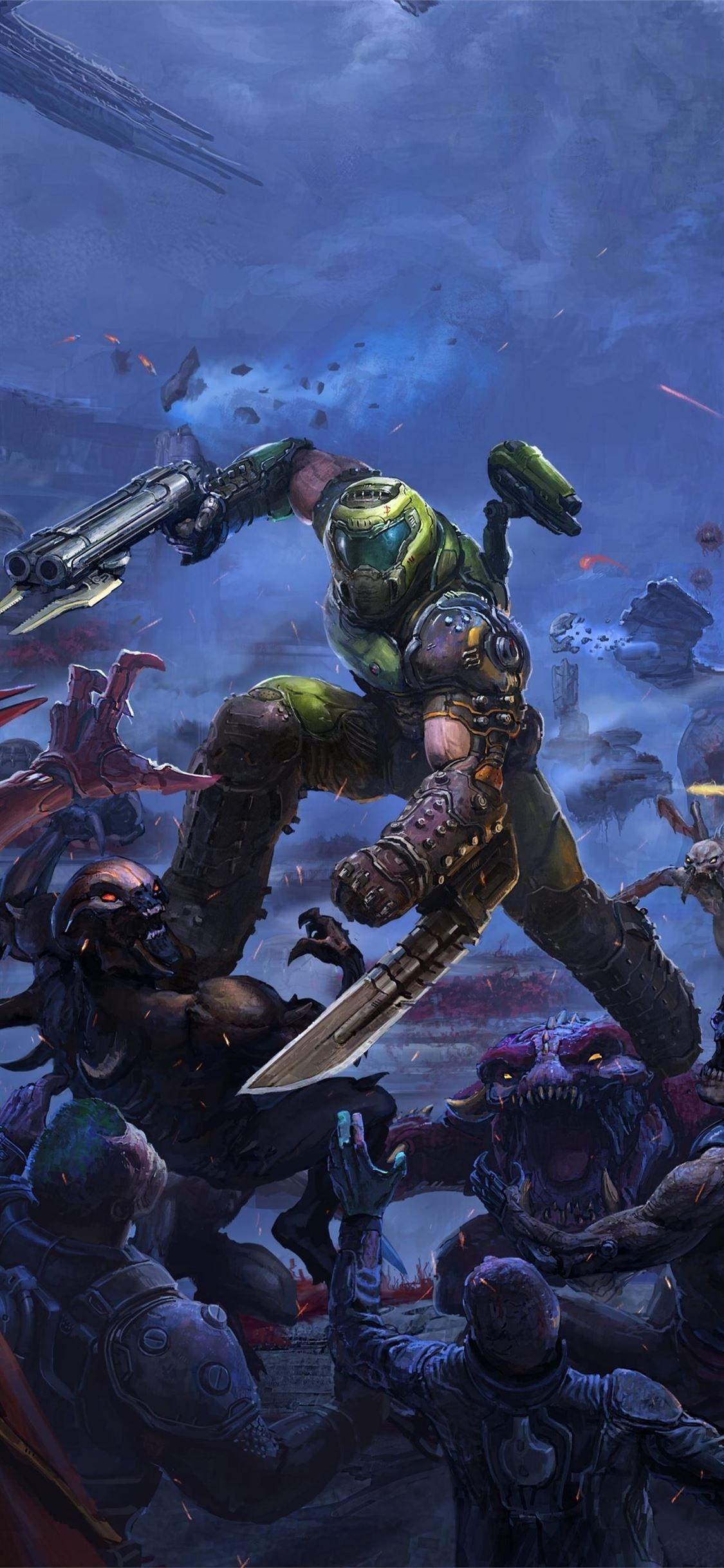 Doom Slayer, Doom Eternal Super Shotgun, Doom Eternal demons swarm, HD Phone wallpaper