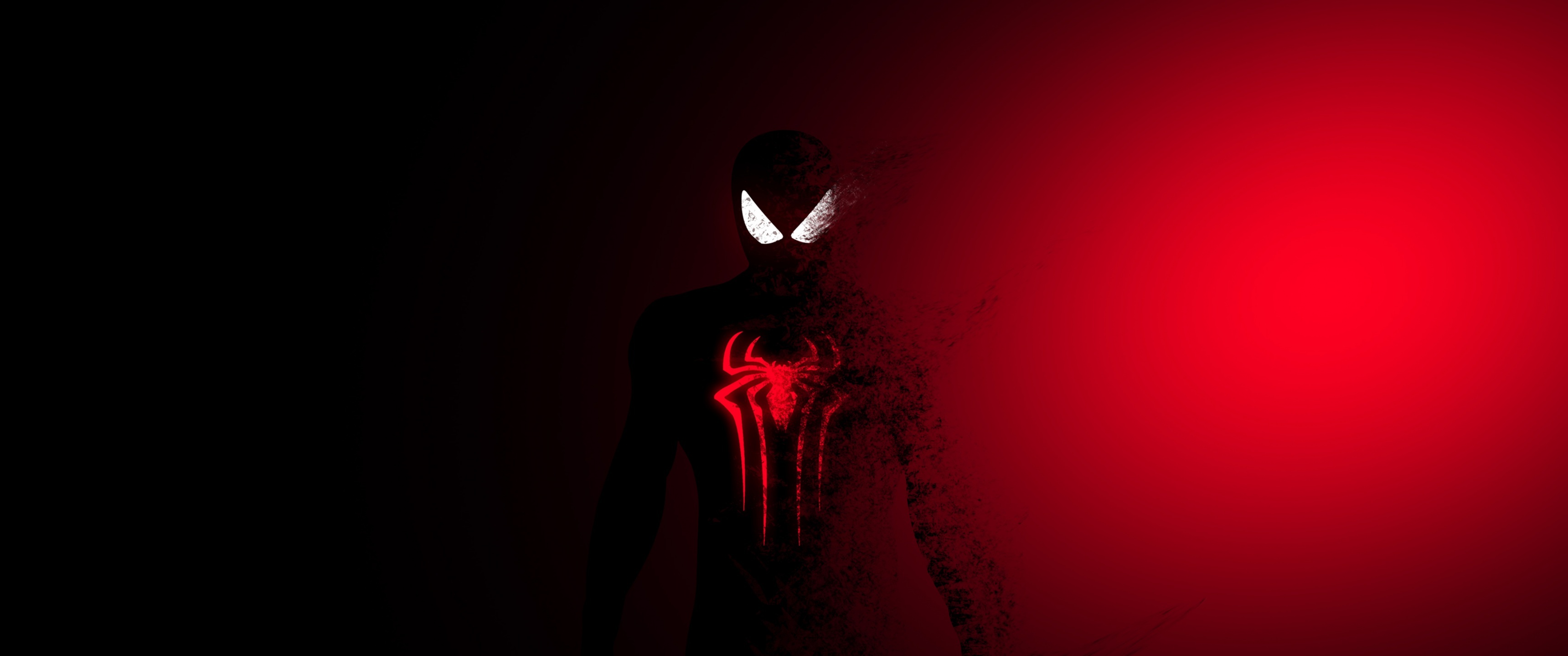 The Amazing Spider-Man, red spider chest emblem, particle disintegration effect, Dual Screen Desktop wallpaper