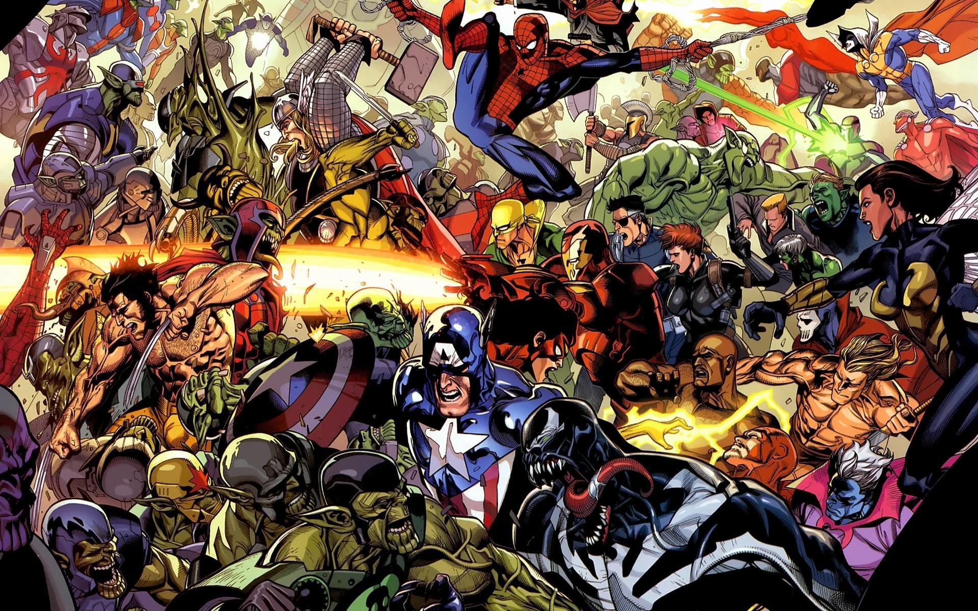 Secret Invasion comic art, Captain America, Spider-Man, Venom symbiote, Skrull army, HD Desktop wallpaper