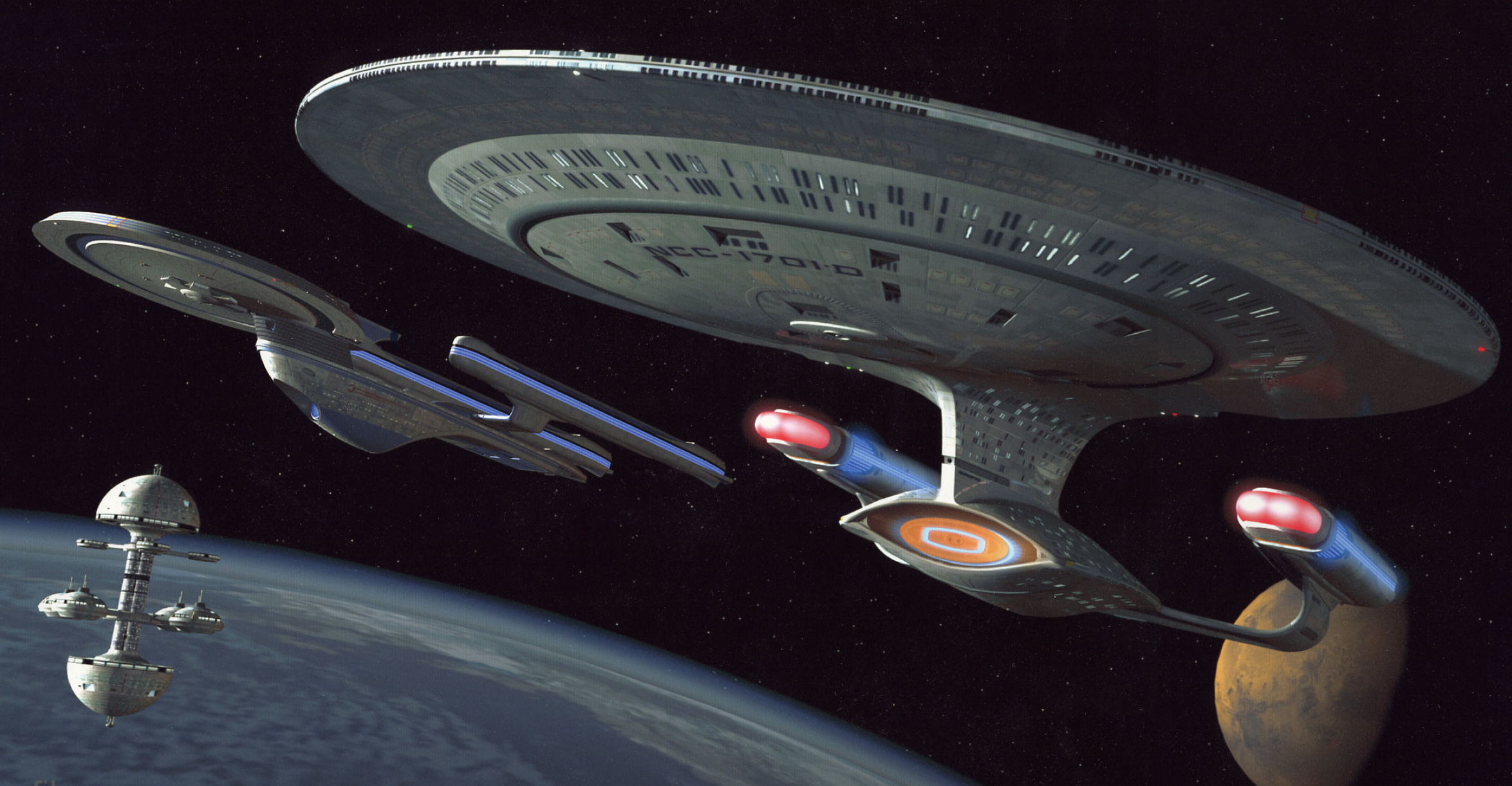 Galaxy Class starship wallpapers, Stunning visuals, HD display, Futuristic spacecraft, 2350x1230 HD Desktop