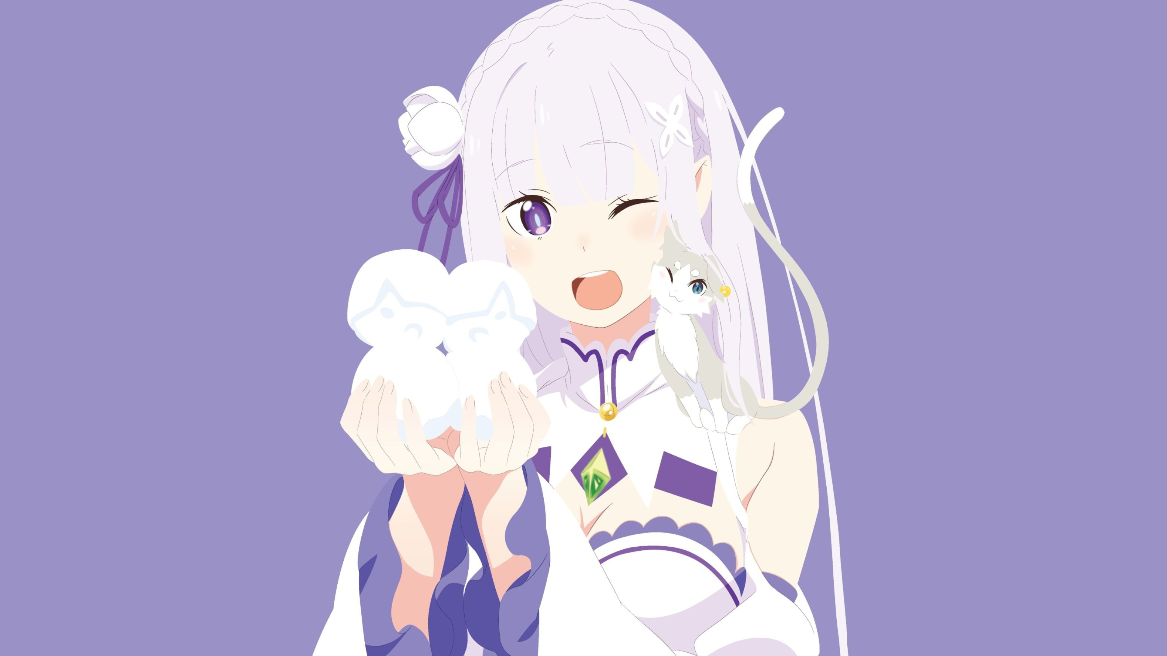 Emilia, Puck, Cat snow sculptures, 4K Desktop wallpaper
