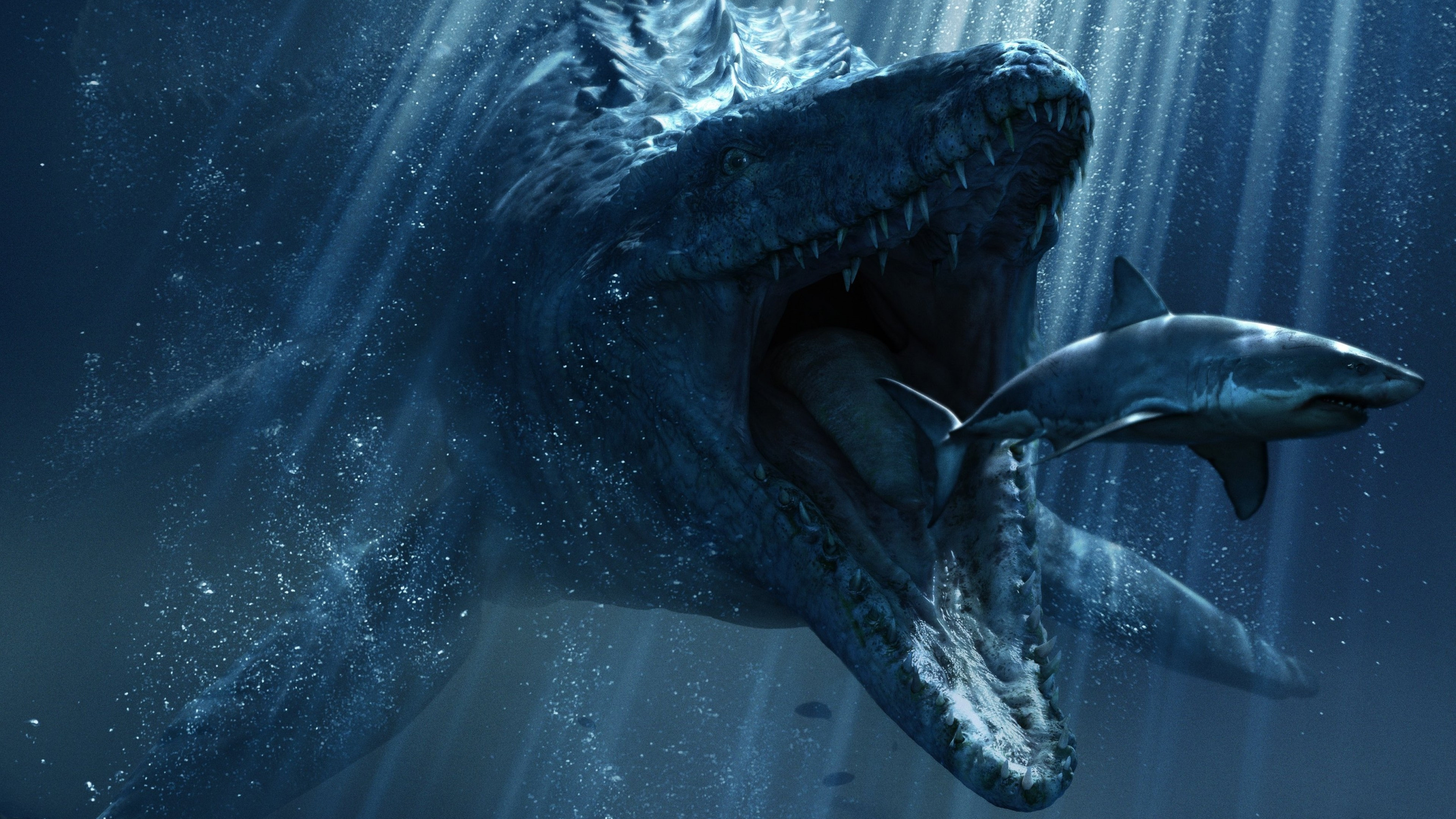 Jurassic World wallpapers, Underwater monsters, UHD TV display, Shark-themed wallpaper, 3840x2160 4K Desktop