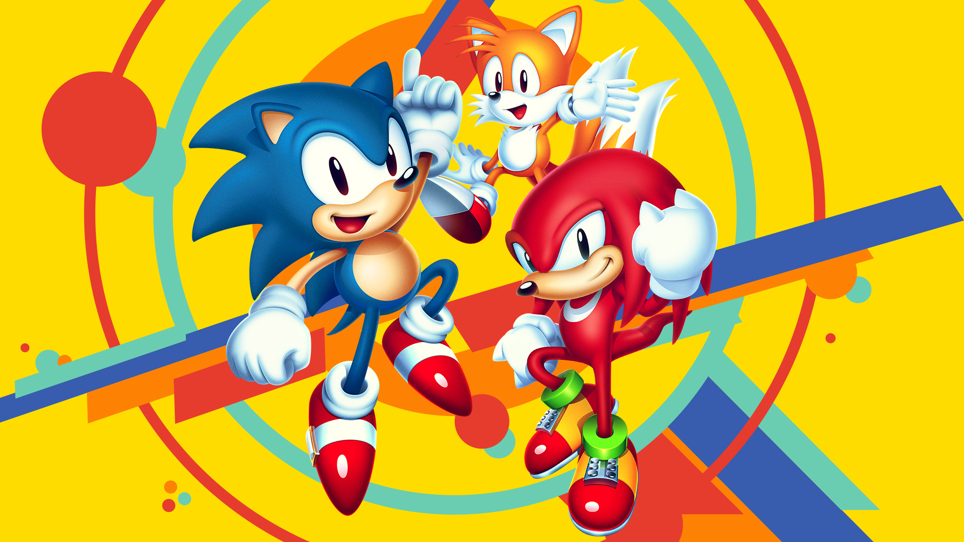 Sonic Mania key art, Sonic the Hedgehog pointing, Knuckles the Echidna, Miles Tails Prower, Full HD Desktop wallpaper